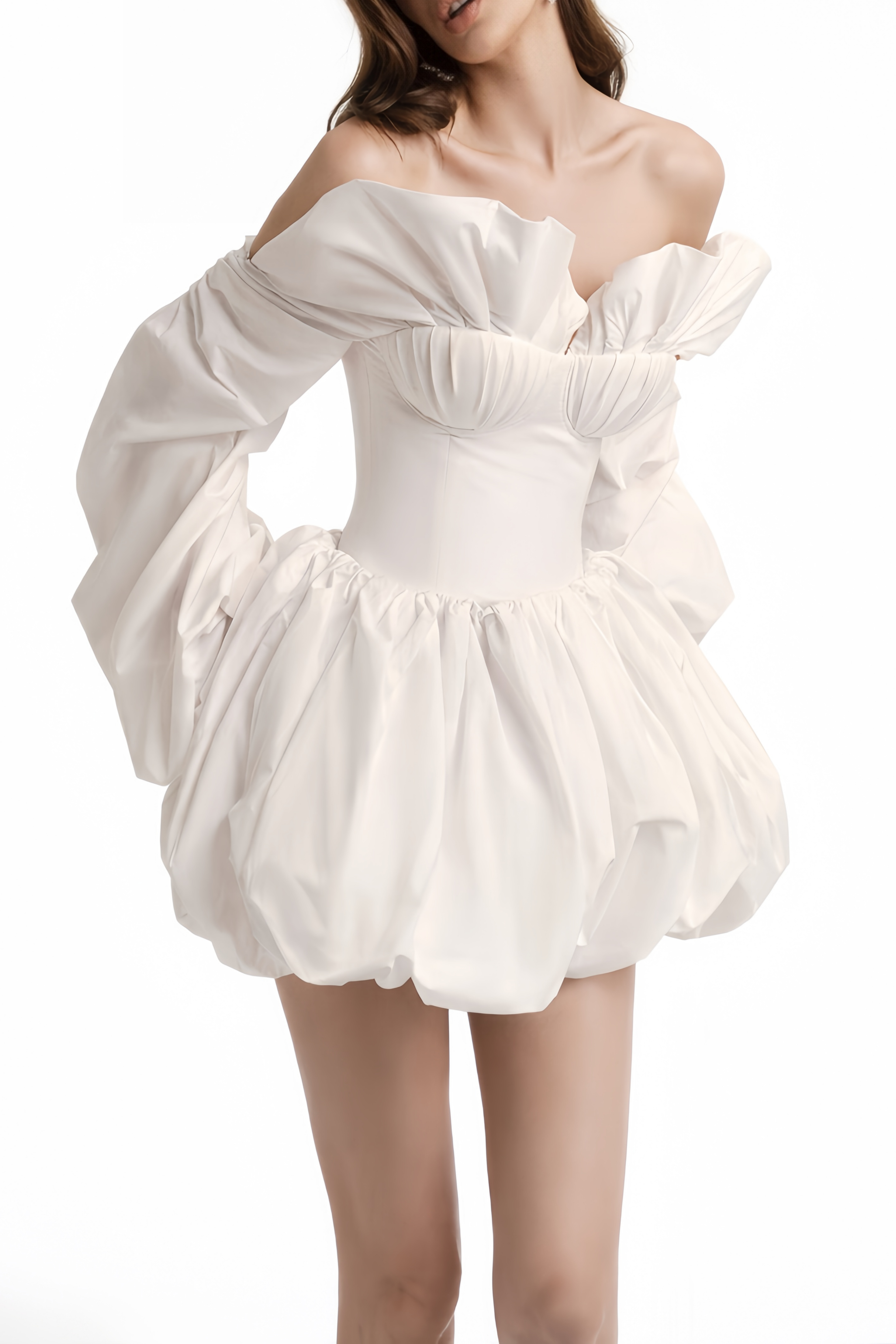 Alicia White Ruched Blouse & Skirt Set