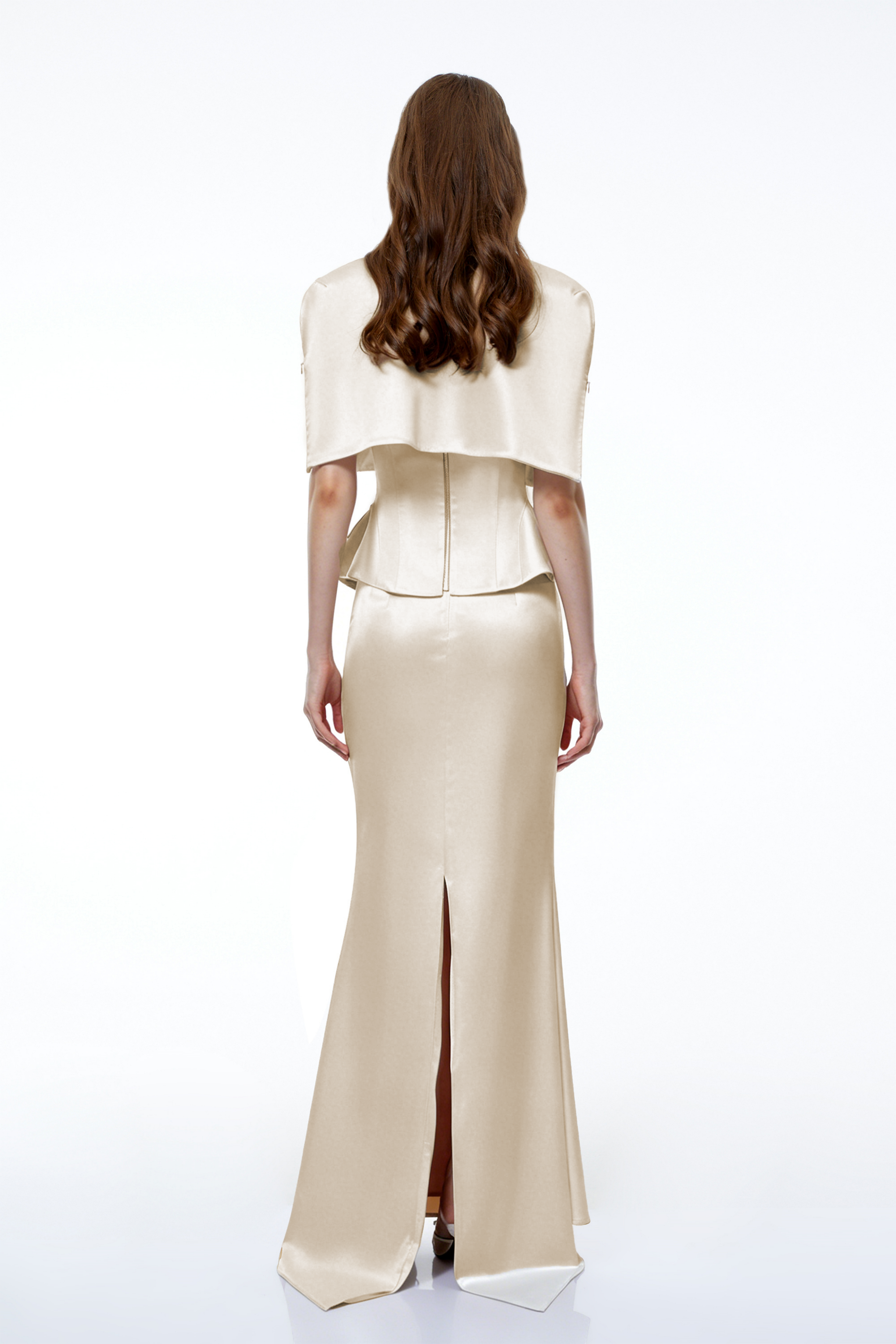 Clara White Corset Top & Skirt Set With Cape