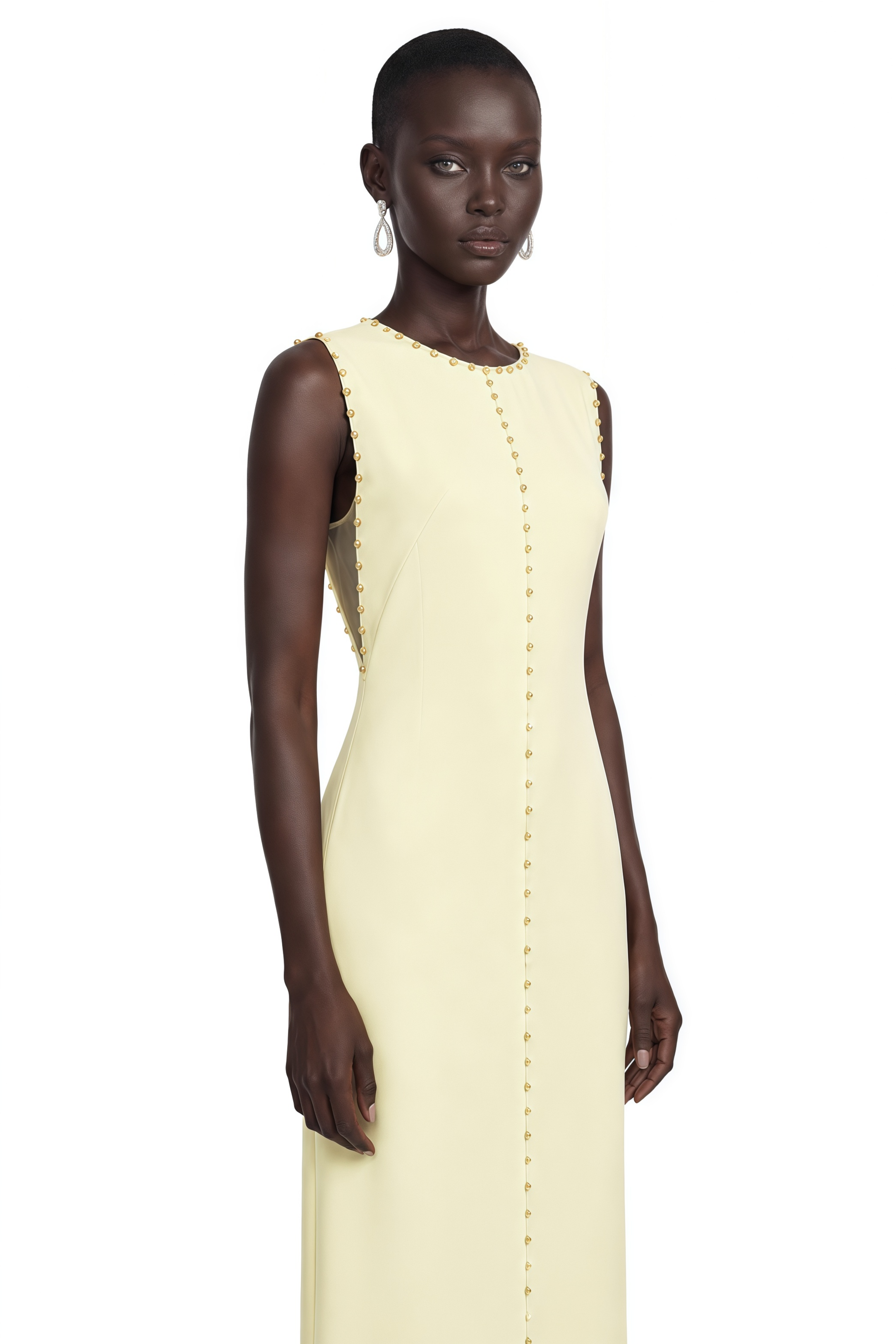Clarisse Yellow Rhinestone Front A-Line Maxi Dress