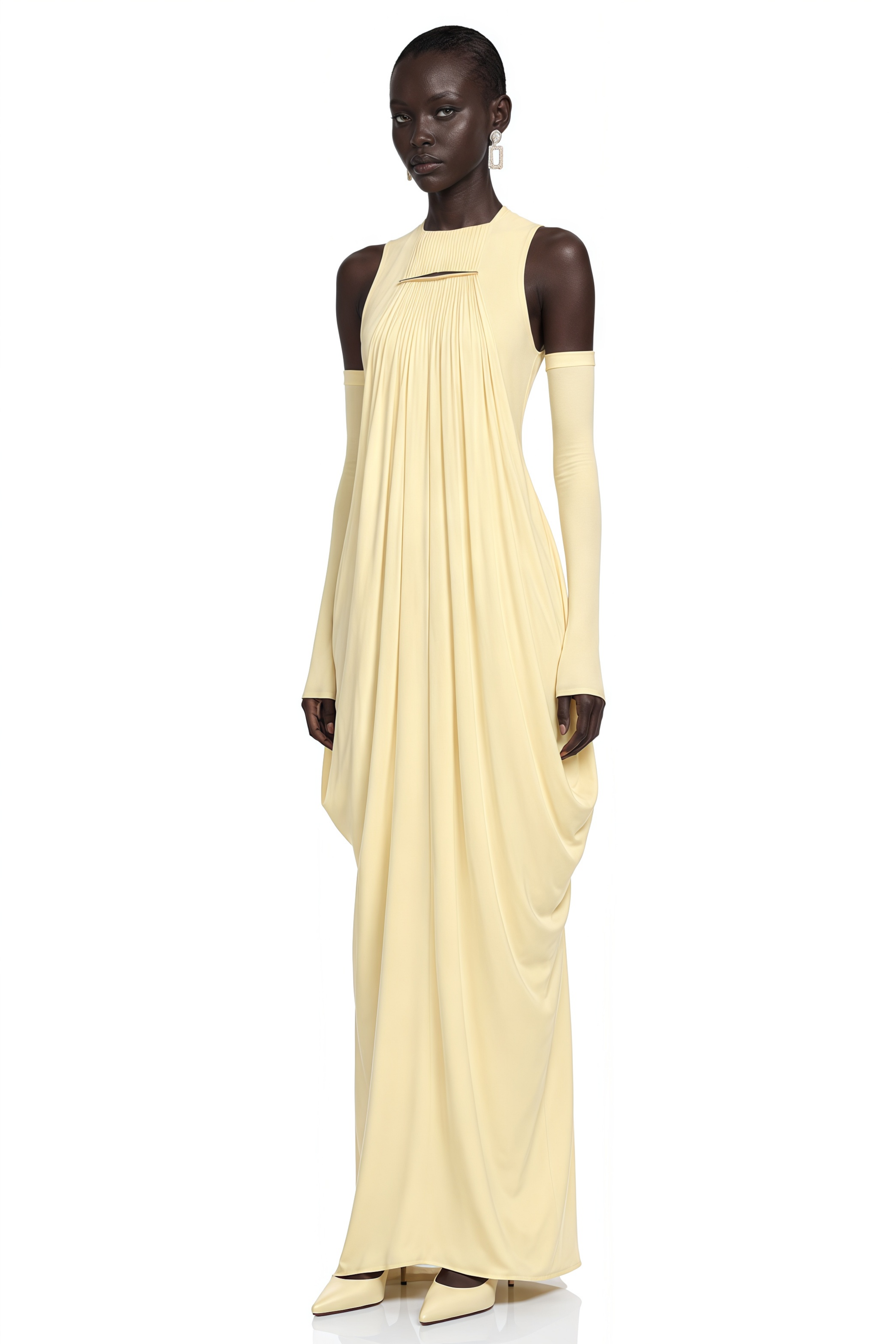 Robe longue drapée sans manches jaune Clemira