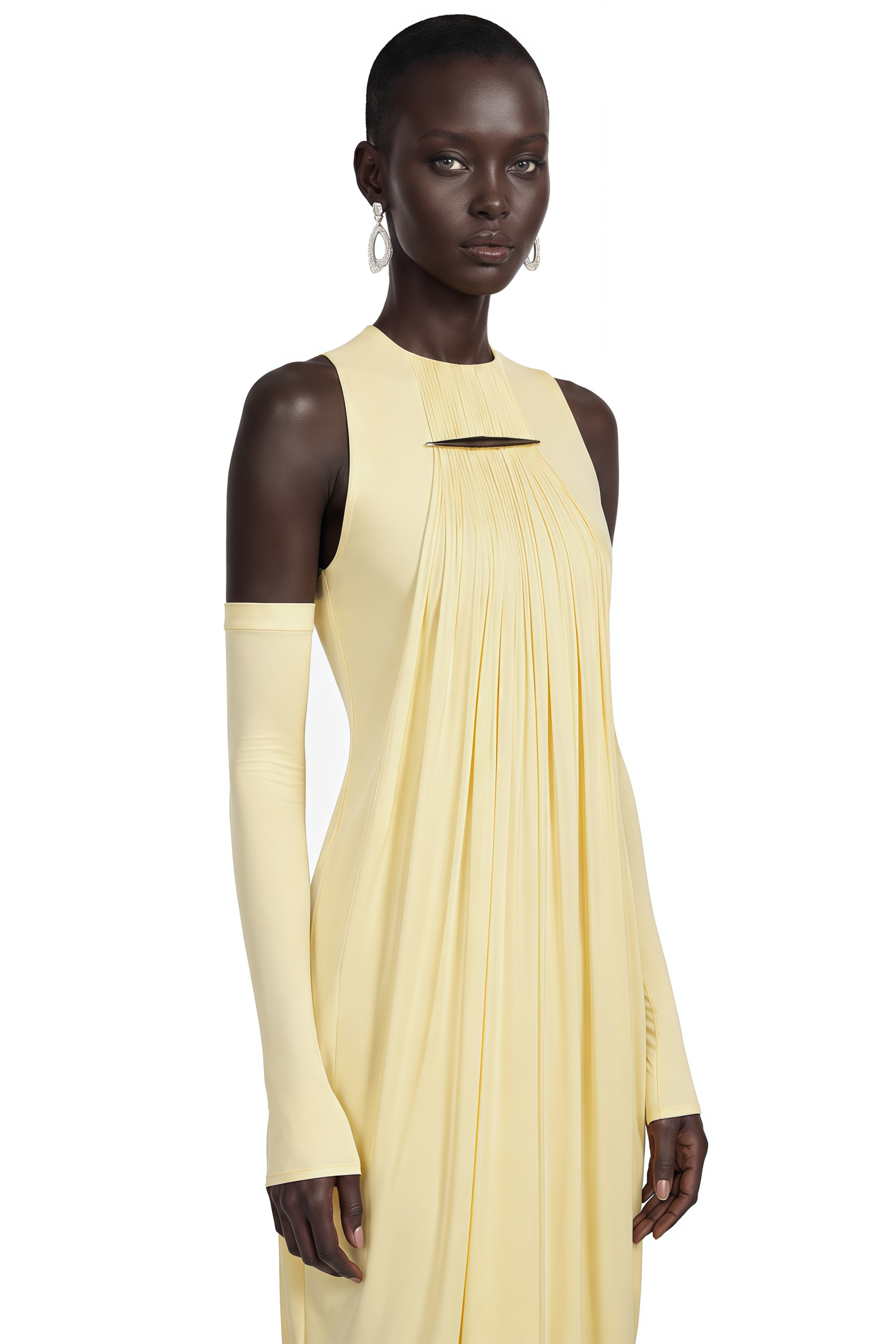 Robe longue drapée sans manches jaune Clemira