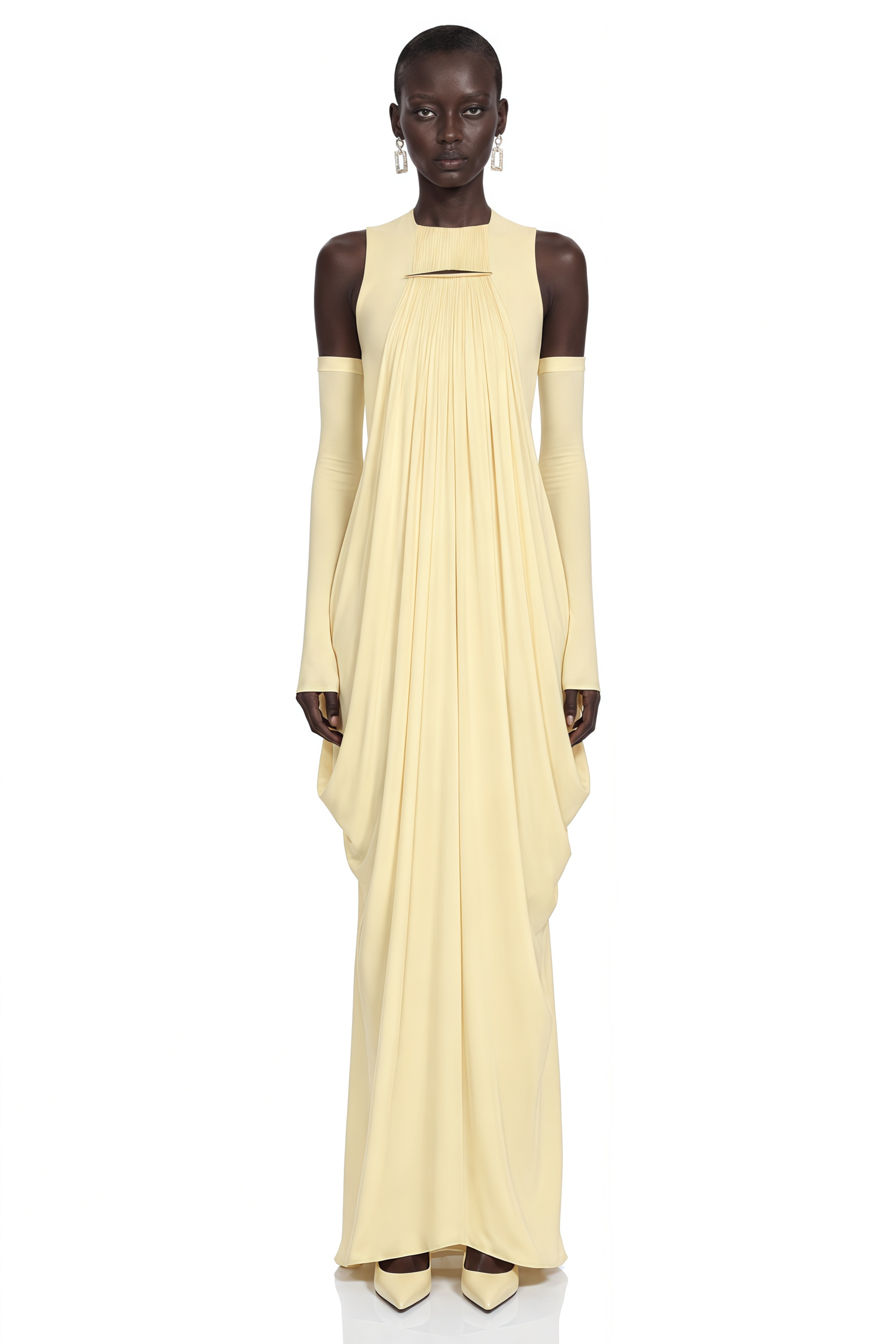 Robe longue drapée sans manches jaune Clemira