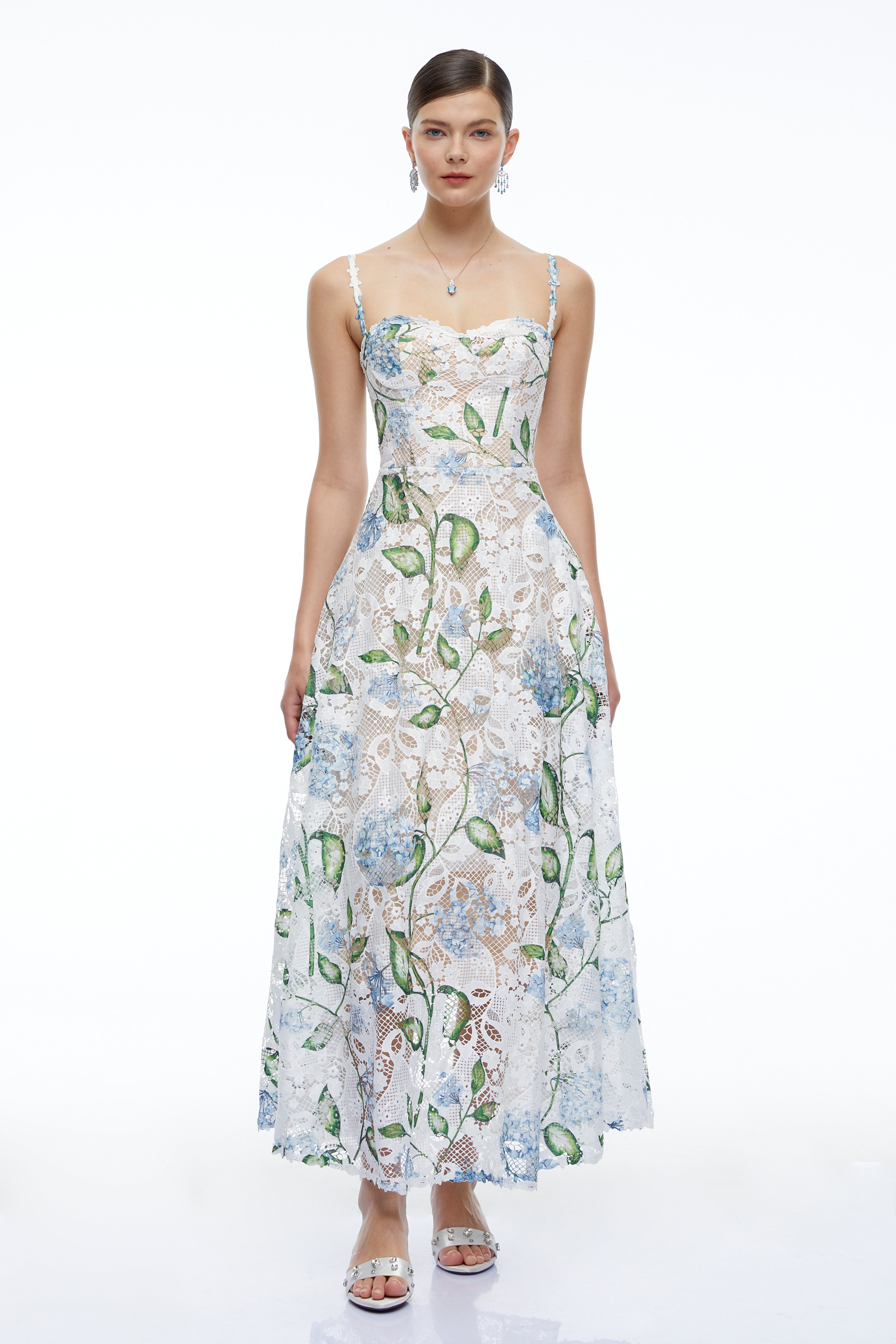 Corisande Blue Floral Lace Maxi Dress