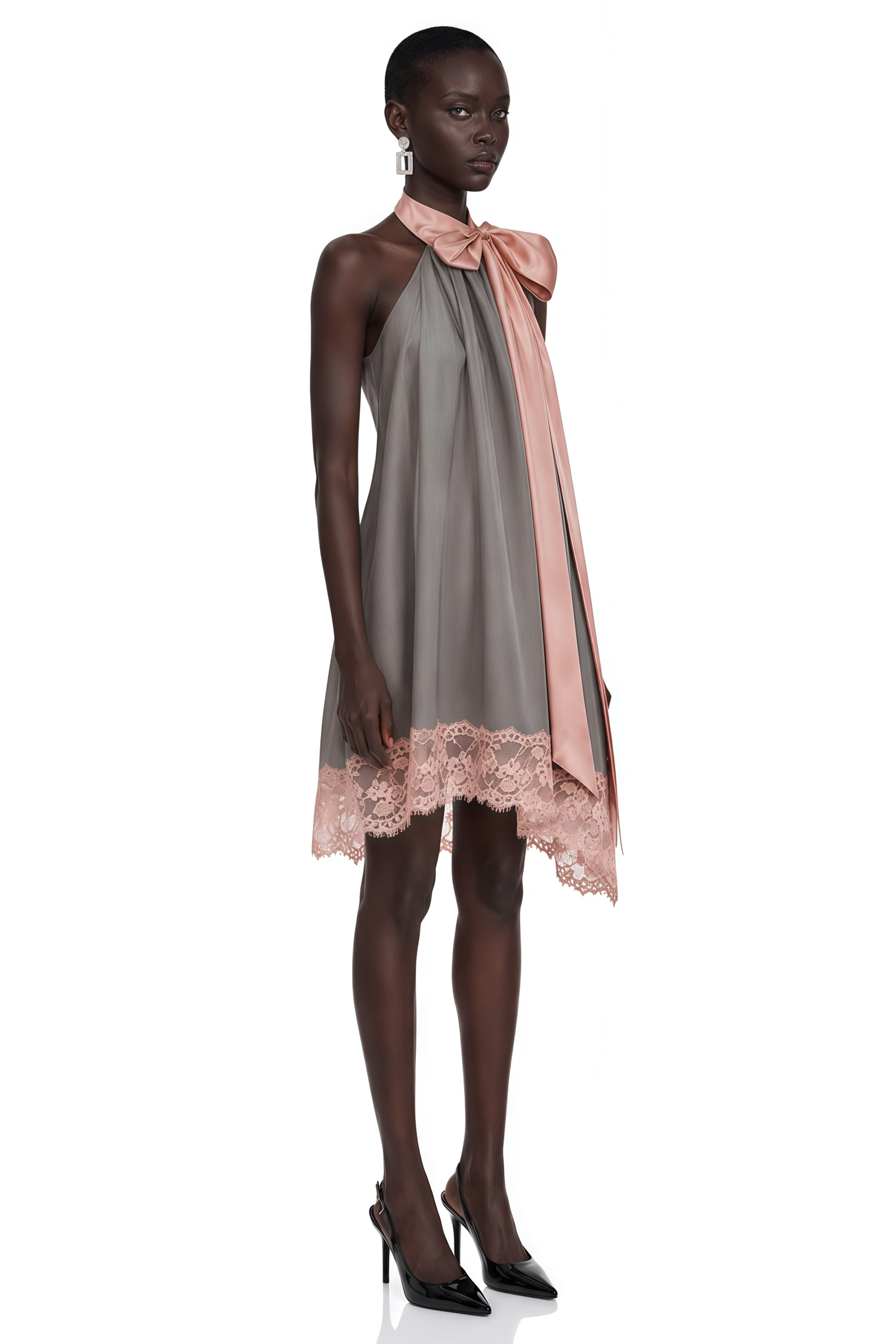 Mini-robe asymétrique Cornelia Grey avec nœud décoratif