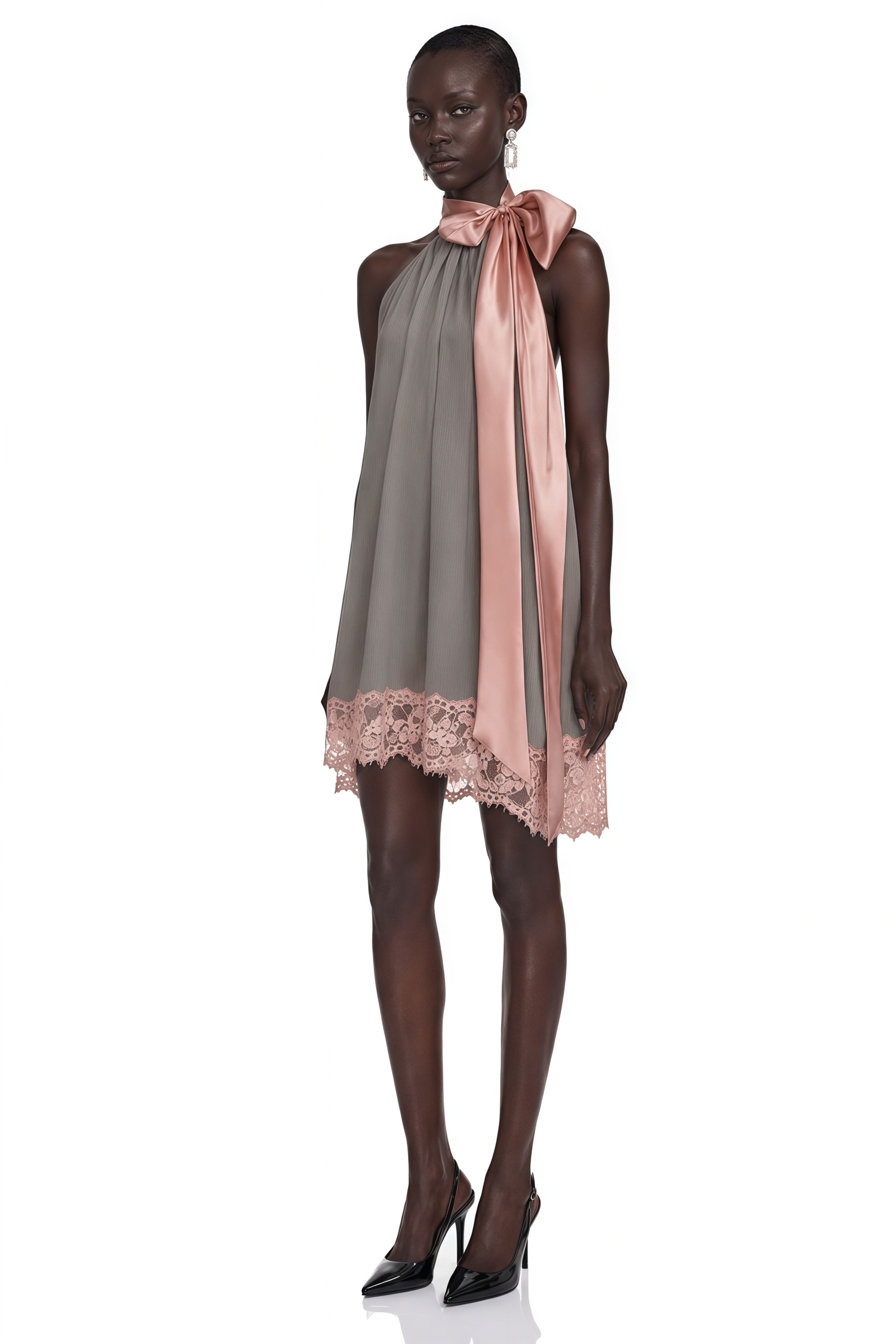 Mini-robe asymétrique Cornelia Grey avec nœud décoratif