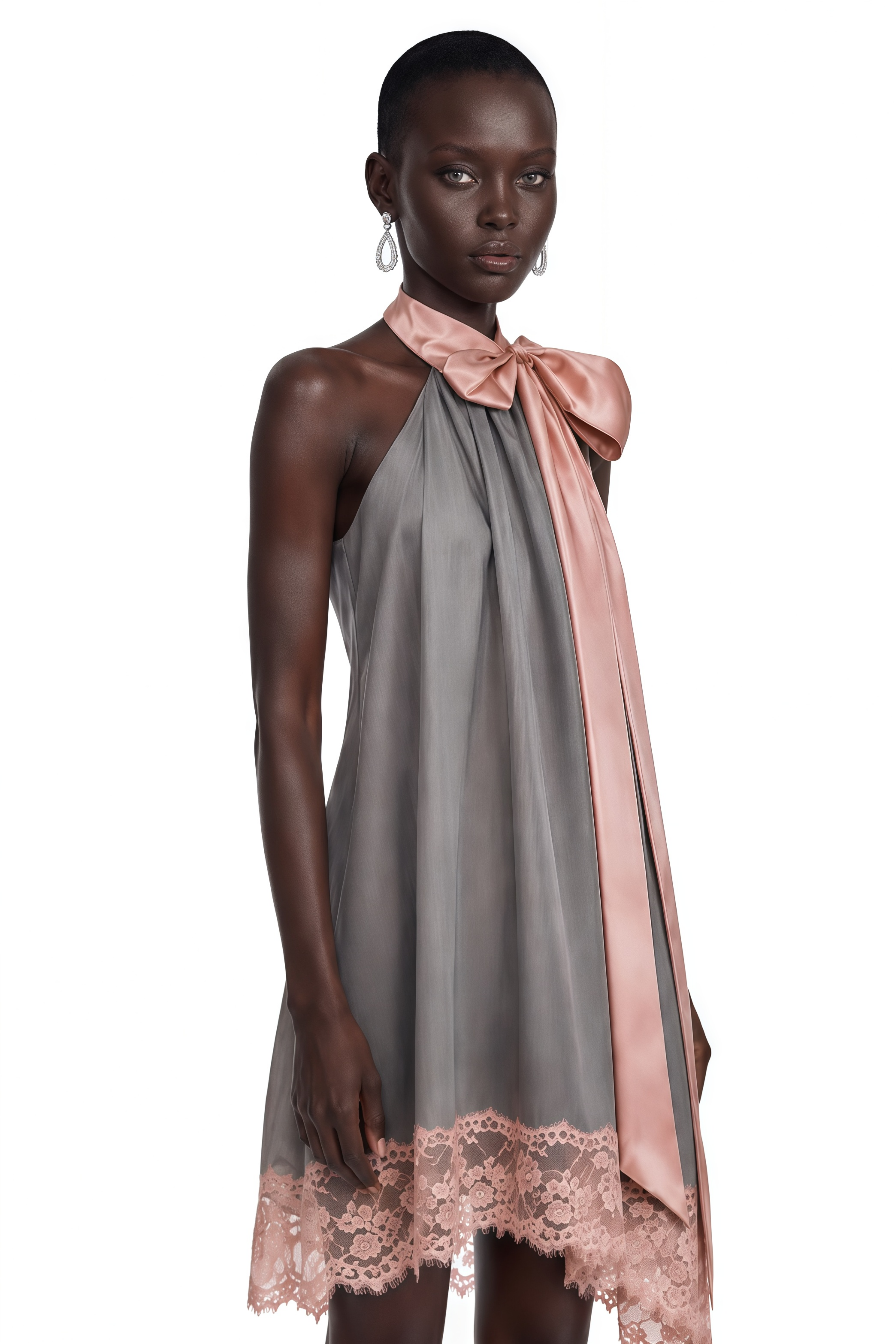 Mini-robe asymétrique Cornelia Grey avec nœud décoratif