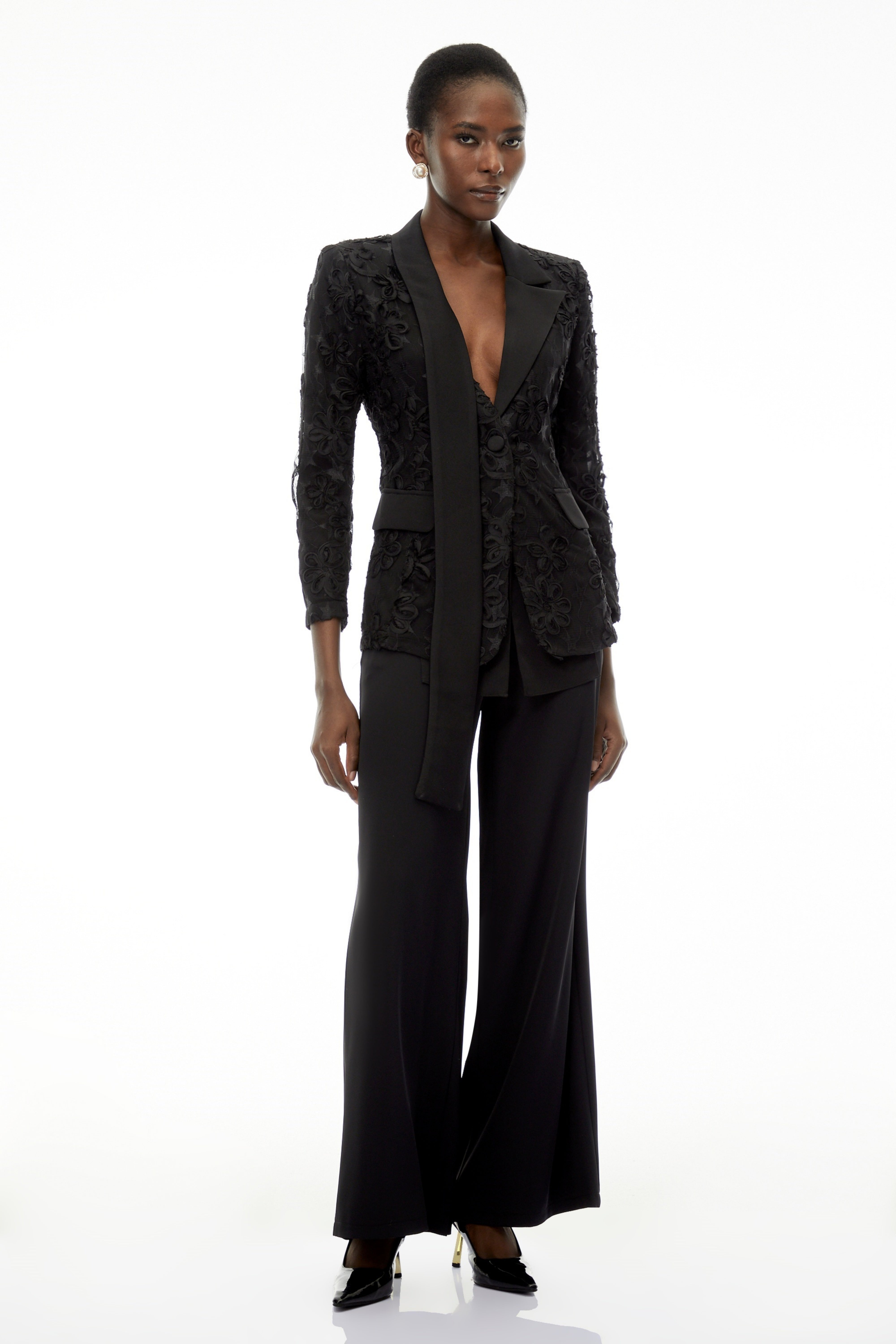 Cosima Black Floral Blazer with Lapel Collar (Final Sale)