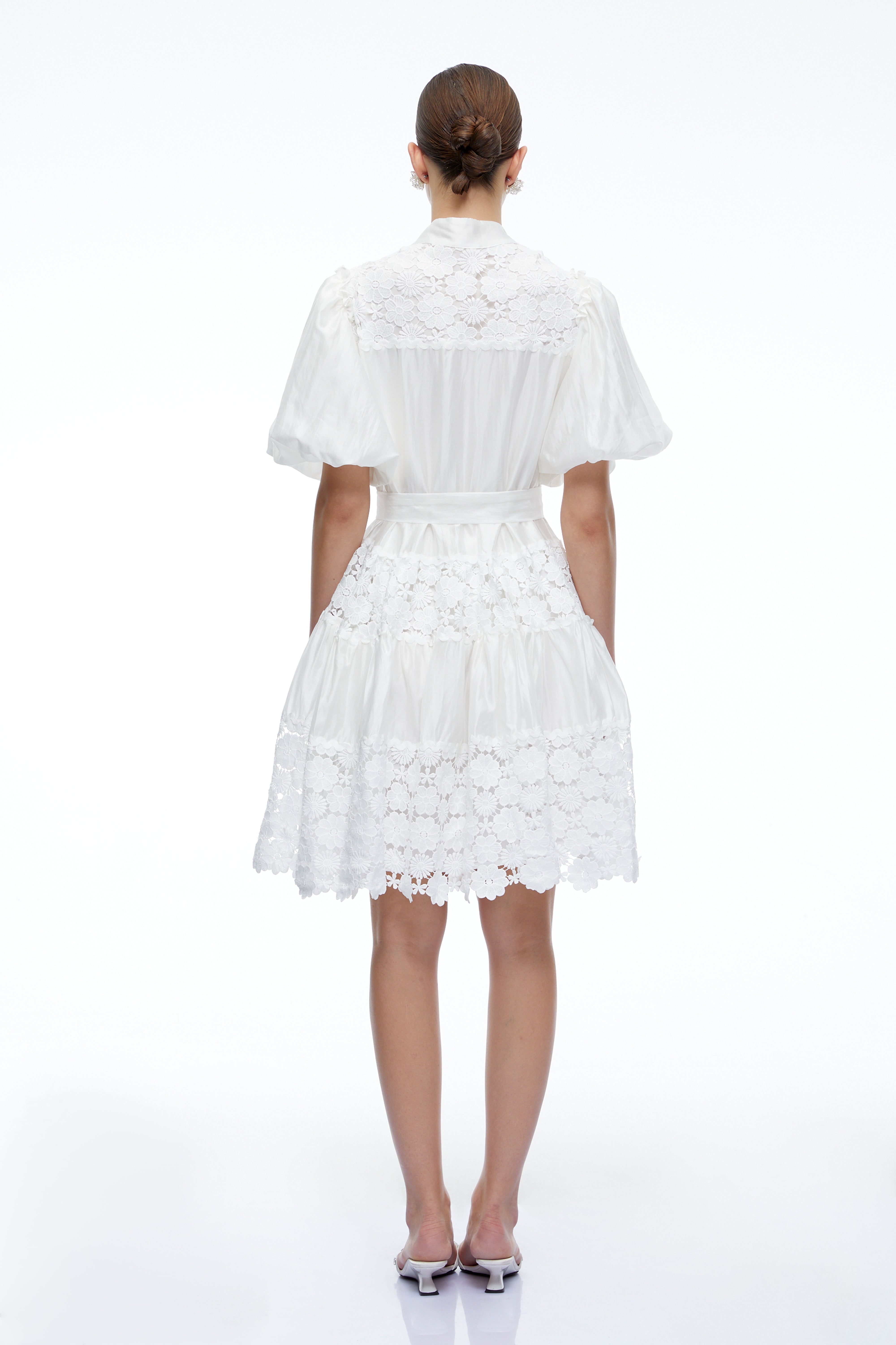 Cosima White Lace Puff Sleeves Mini Dress