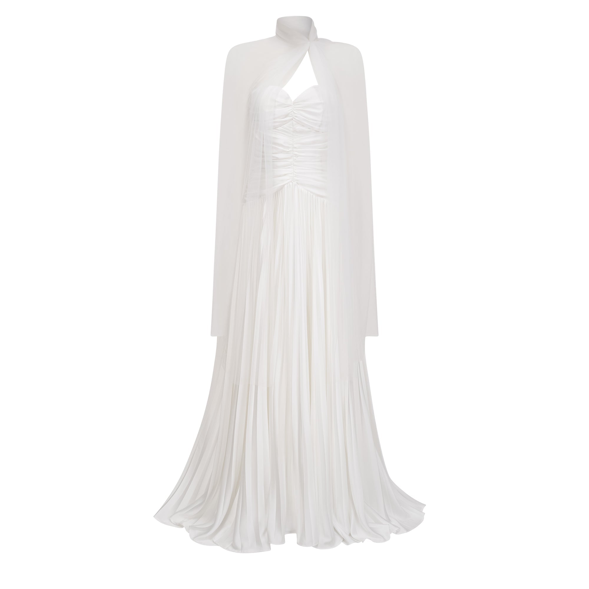 Palesa White Pleated Glossy Maxi Dress & Cape Set (Final Sale)