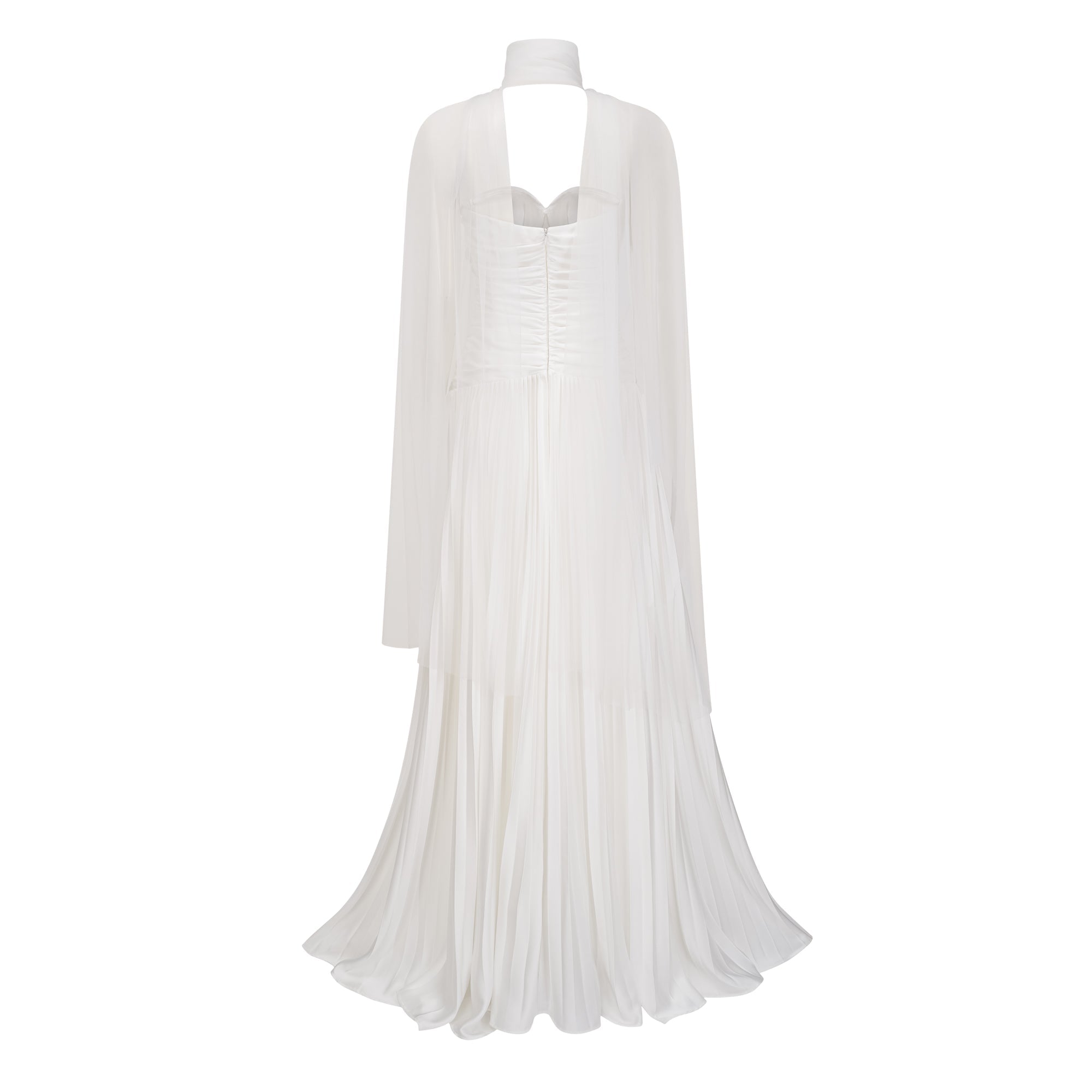 Palesa White Pleated Glossy Maxi Dress & Cape Set (Final Sale-US Only)