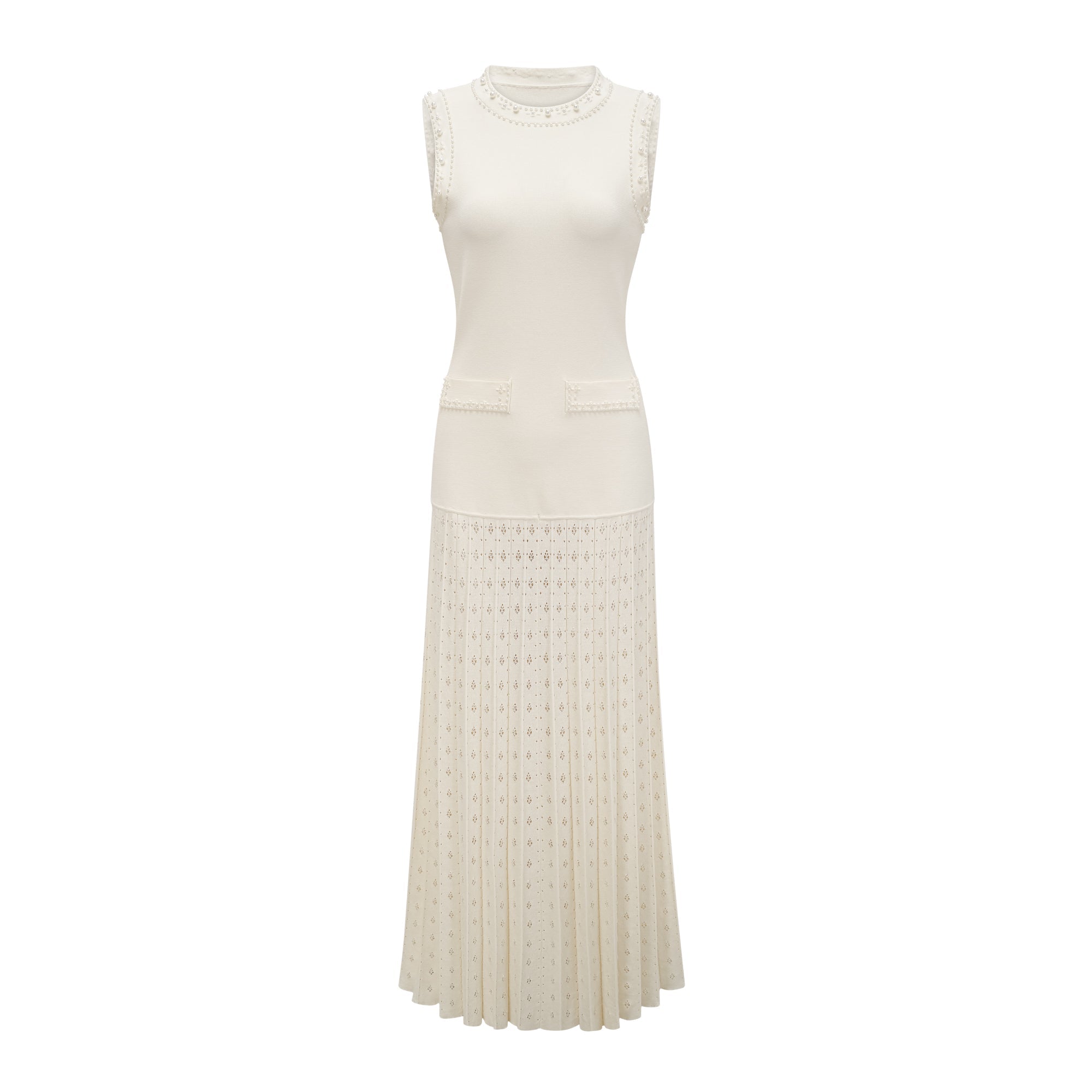 Donatienne white faux-pearl knitted maxi dress
