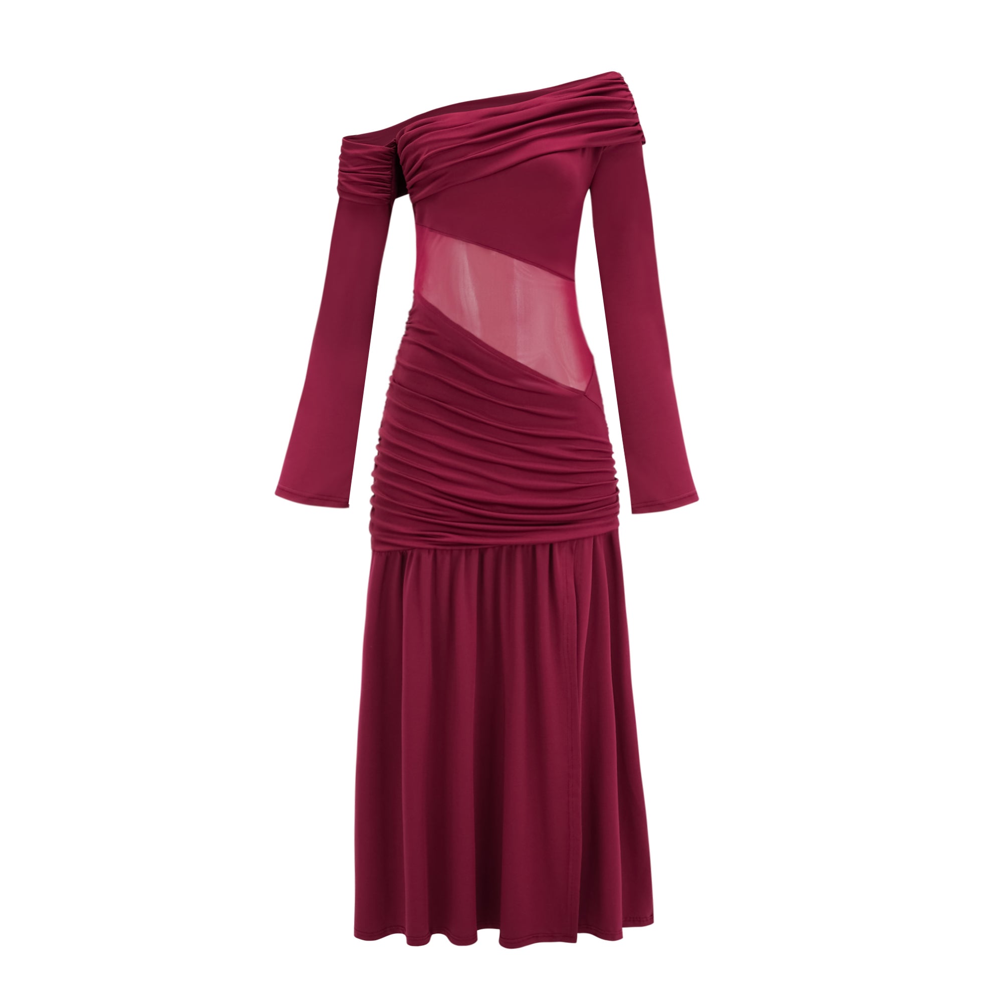 Anastasia Burgundy One Shoulder Gathered Maxi Dress (Final Sale-US Only)