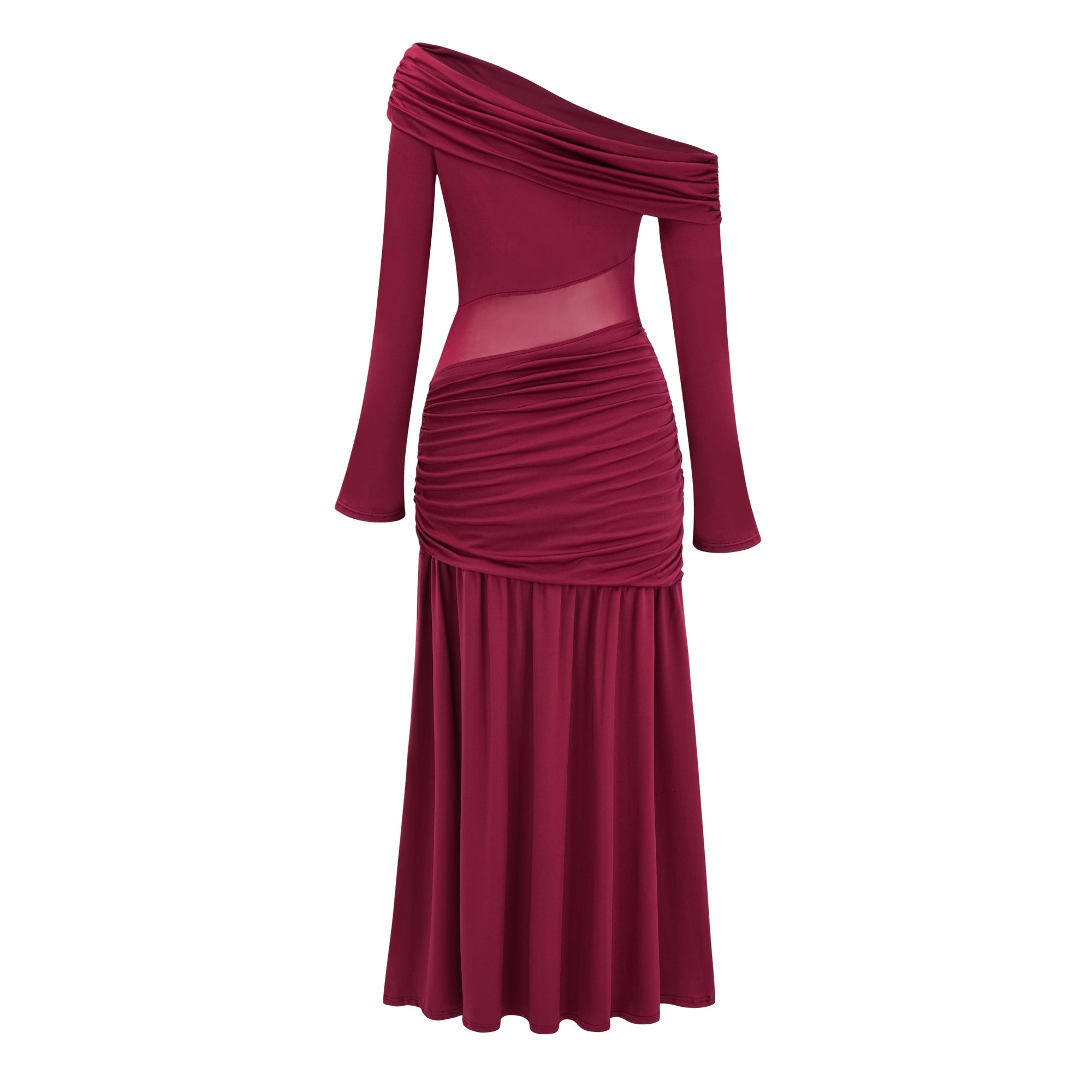 Anastasia Burgundy One Shoulder Gathered Maxi Dress (Final Sale-US Only)