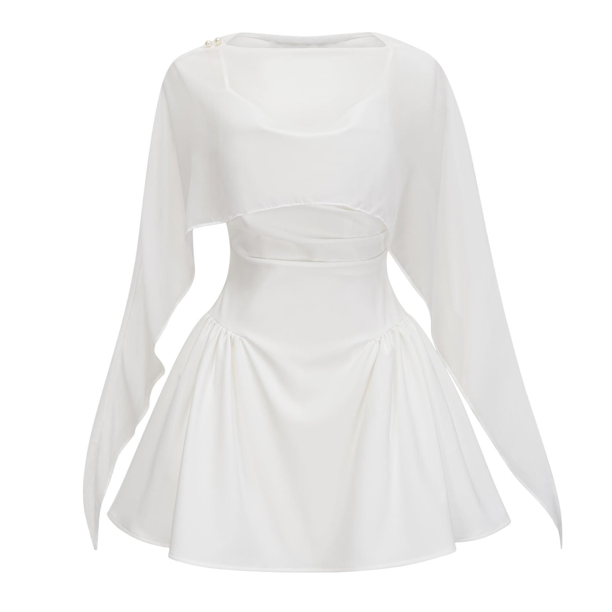 Sarah White Cinched Waist Mini Dress with Cape (Final Sale-US Only)