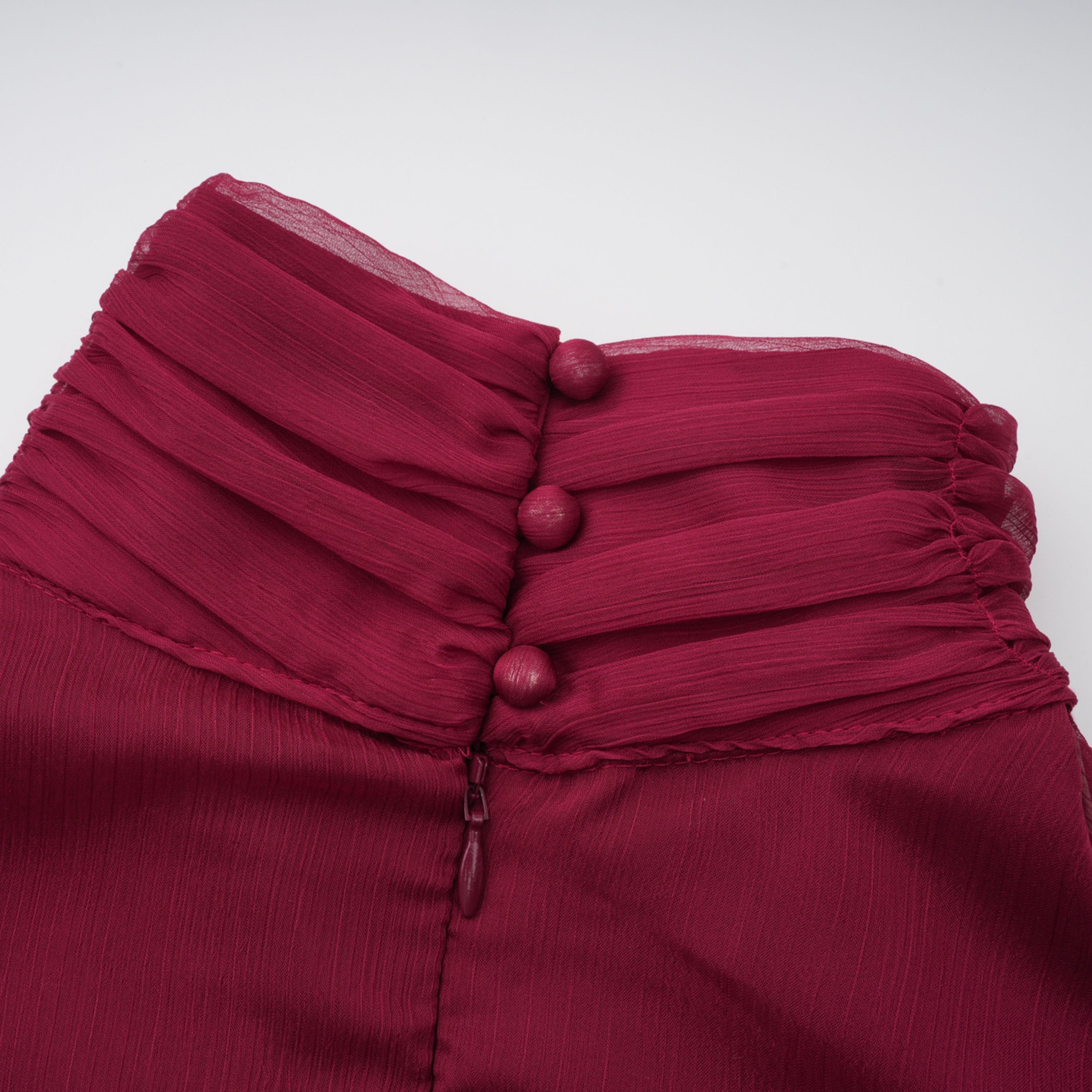 Éléna Burgundy Asymmetrical Ruffled Tulle Mini Dress (Final Sale)