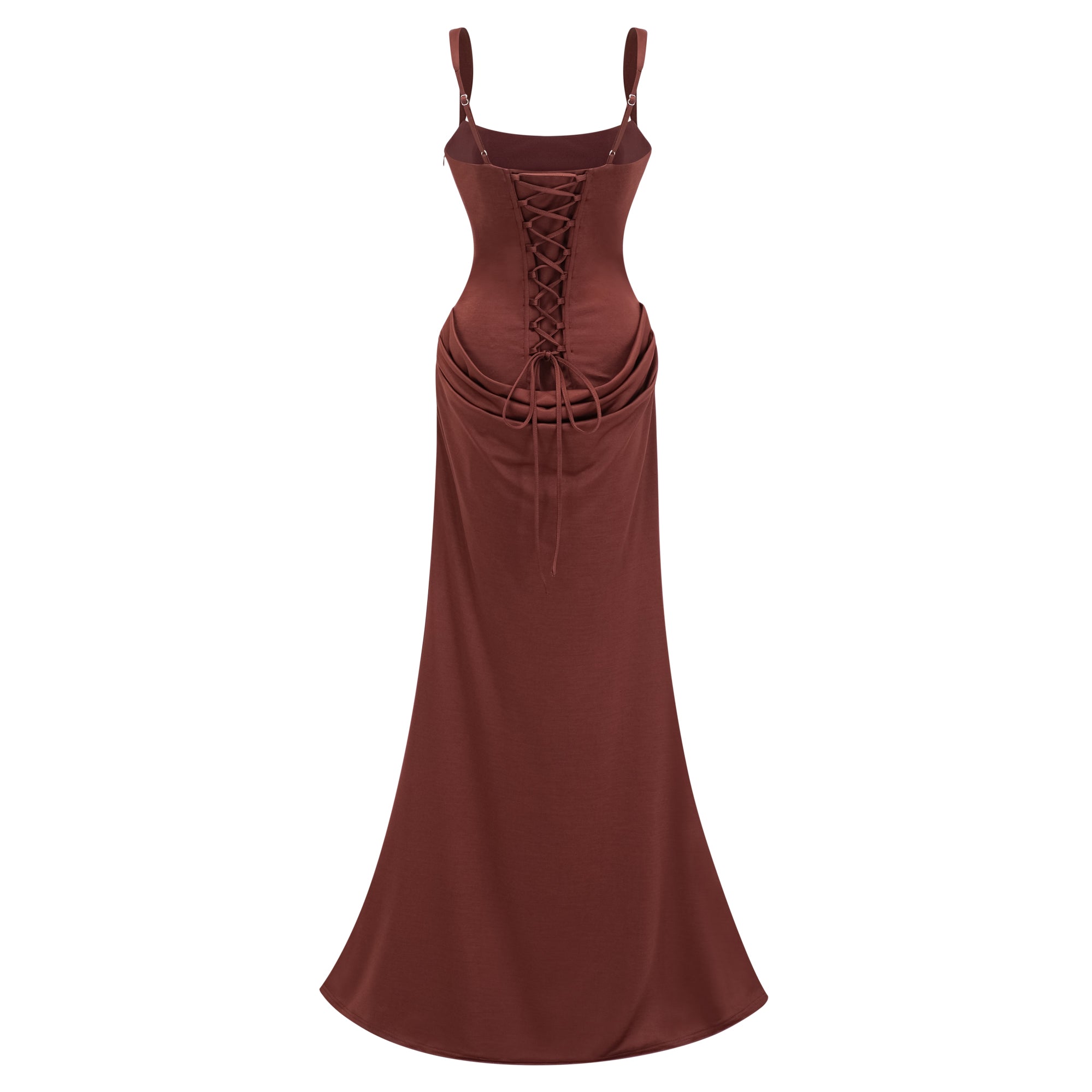 Paulette Brown Ruched Corset Maxi Dress (Final Sale-US Only)