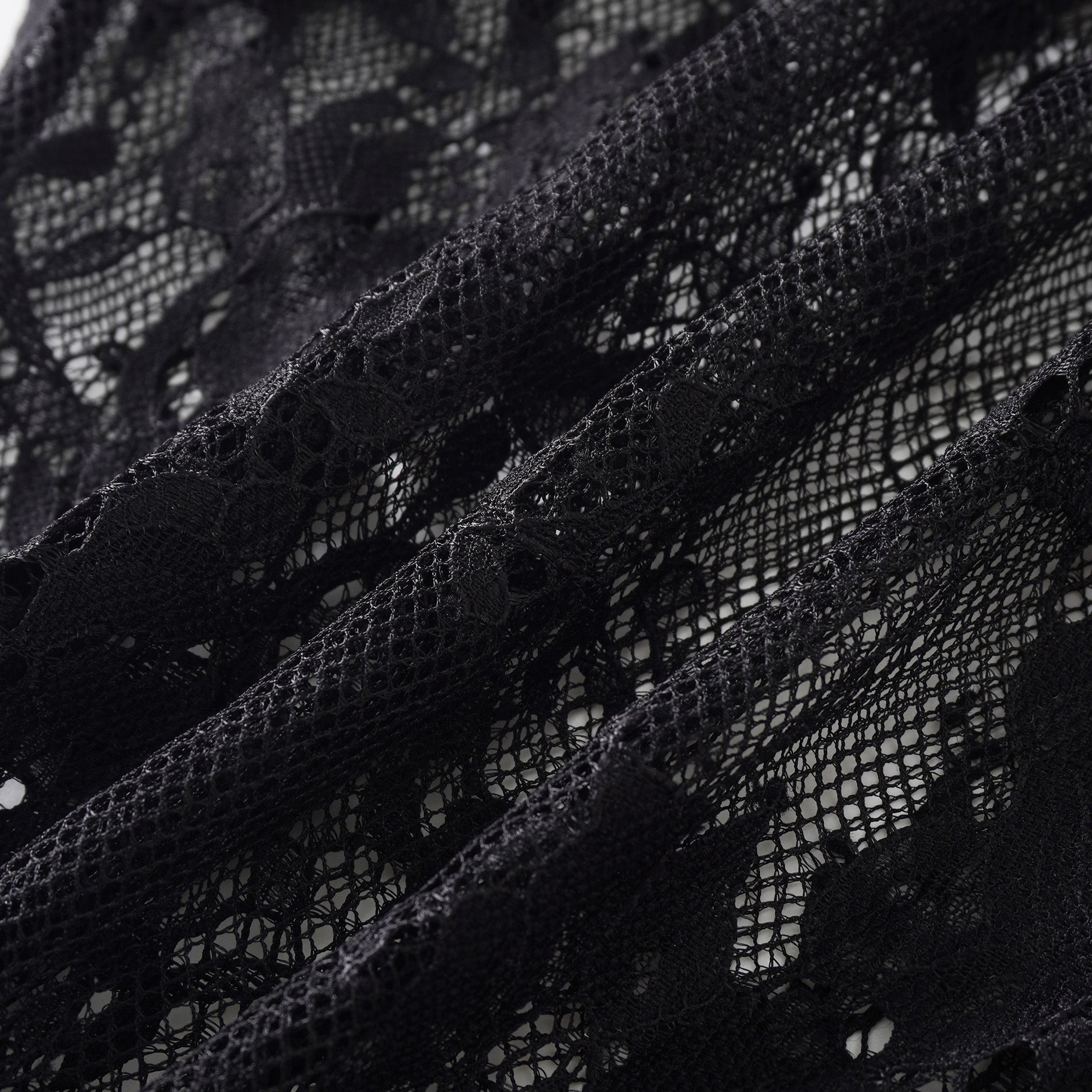 Quintine Black Ribbon Tie-Neck Floral Lace Blouse (Final Sale)