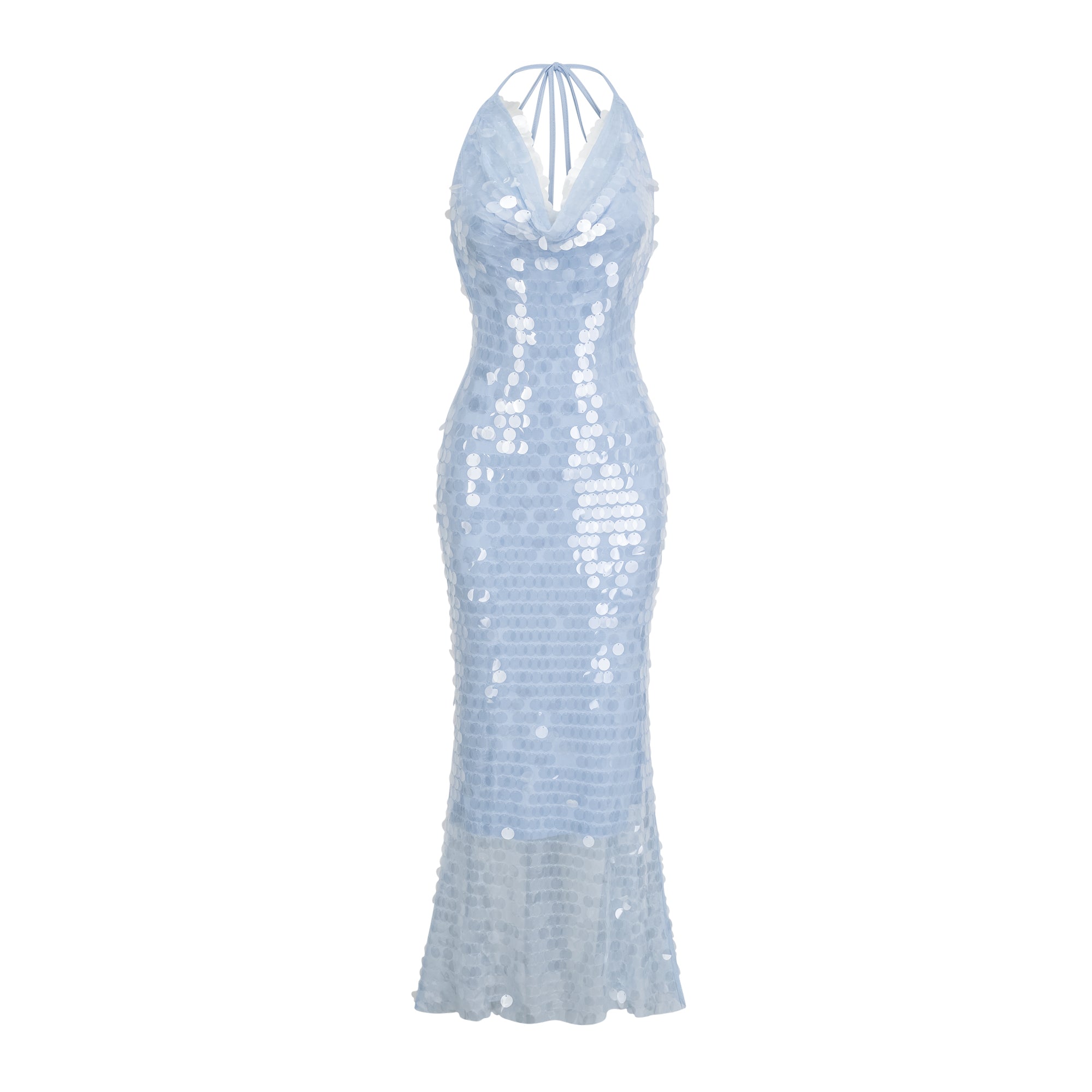Babette blue halterneck sequined midi dress (Final Sale-US Only)