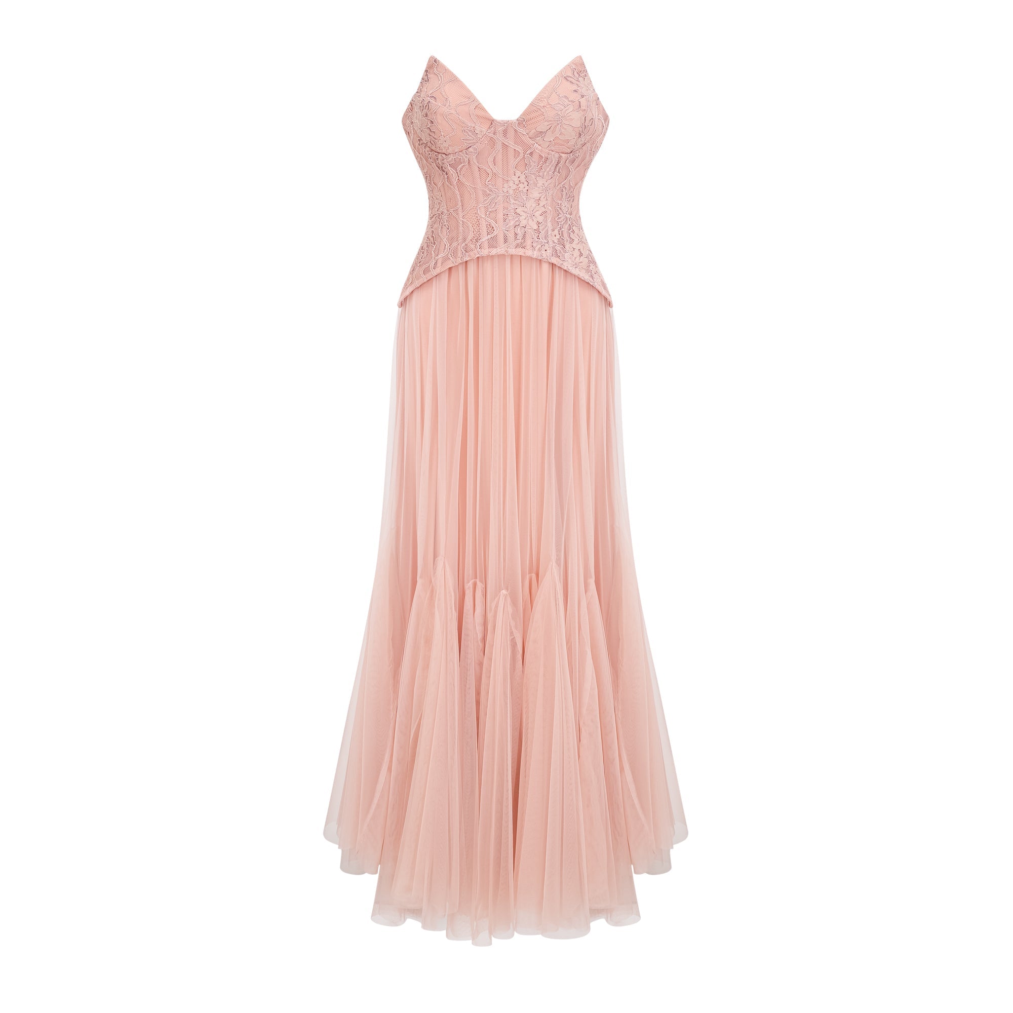 Ulrique Pink Lace Corset Tulle Maxi Dress (Final Sale-US Only)