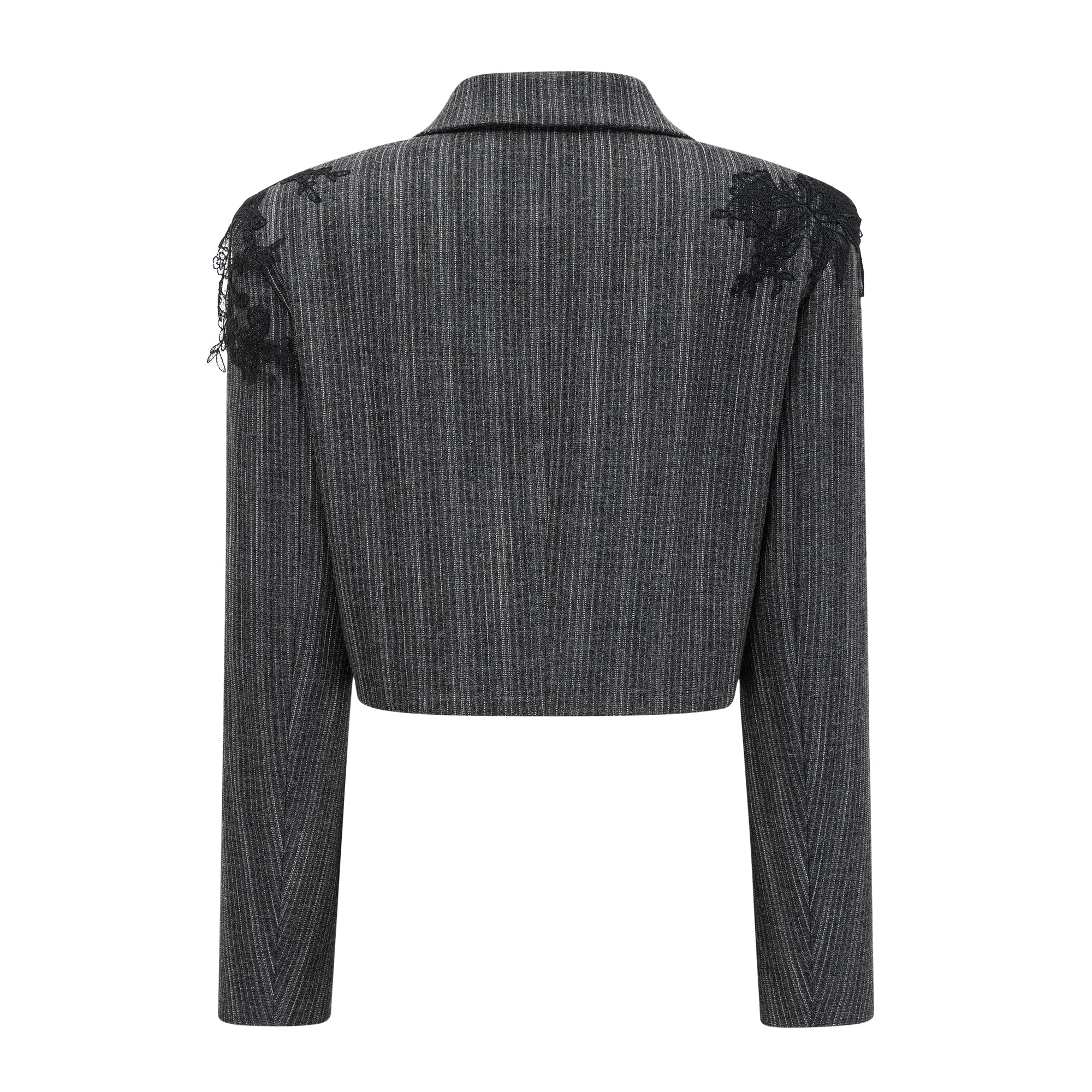 Ensemble blazer et jupe à rayures avec appliqués floraux Sidonie Grey (Vente définitive - États-Unis uniquement)