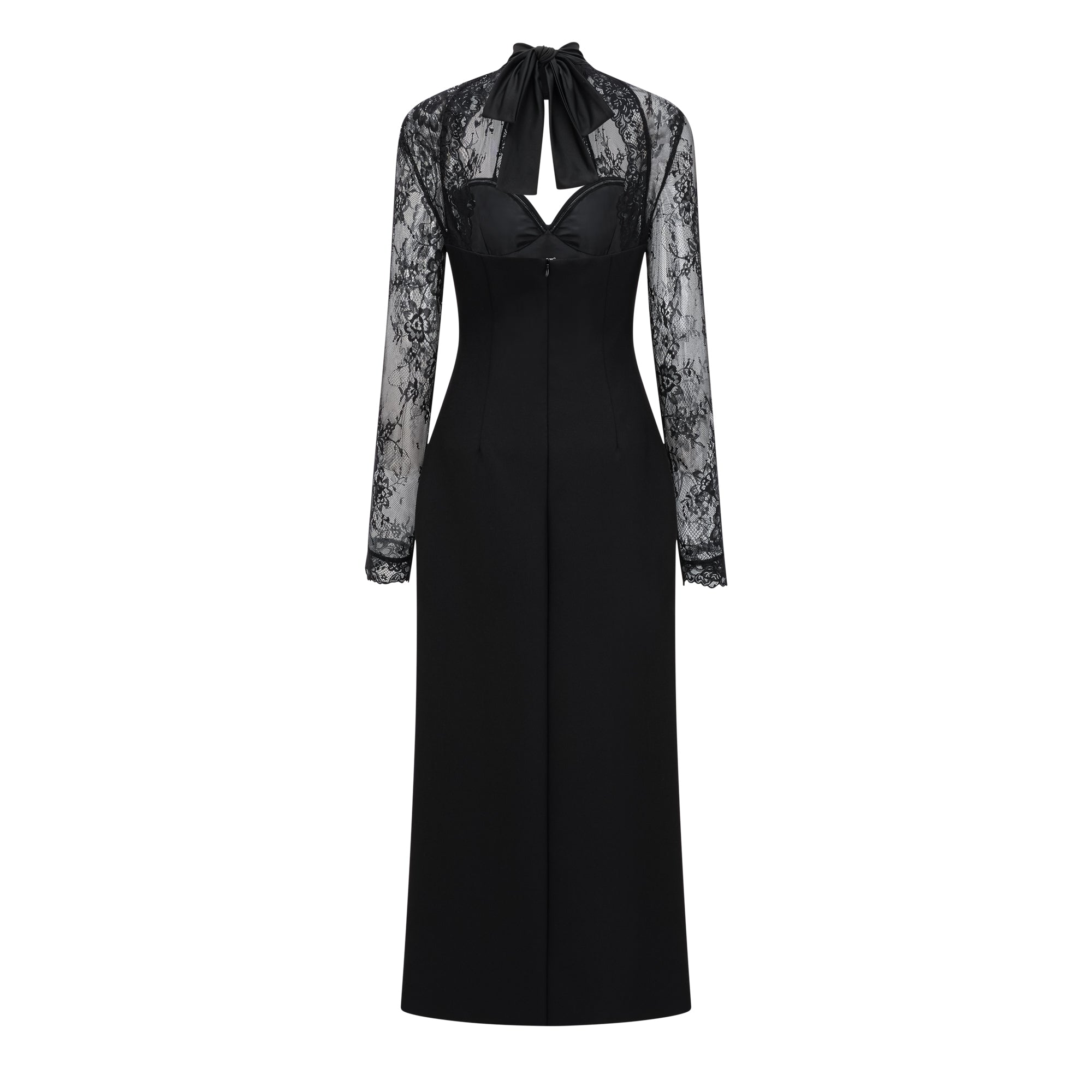 Robe longue à empiècements en dentelle noire