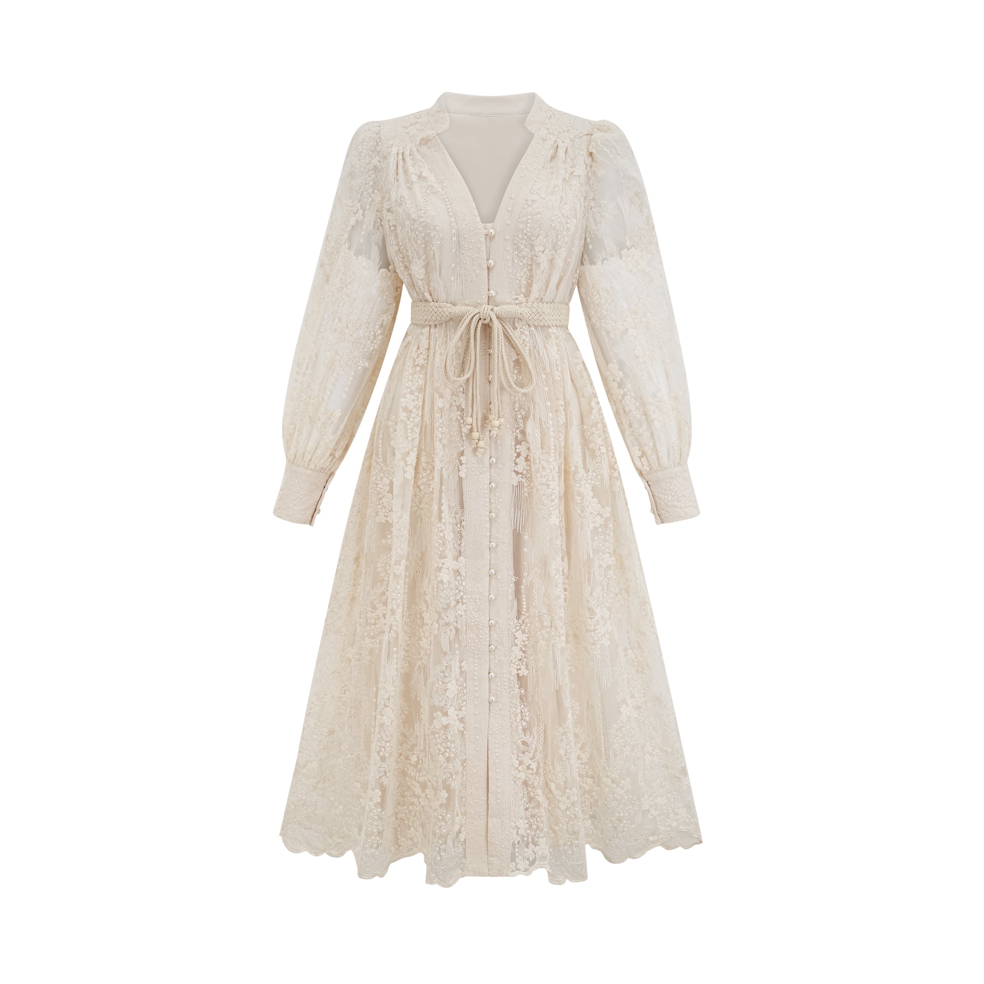 Roxane neutrals lace-embroidered midi dress (Final Sale-US Only)