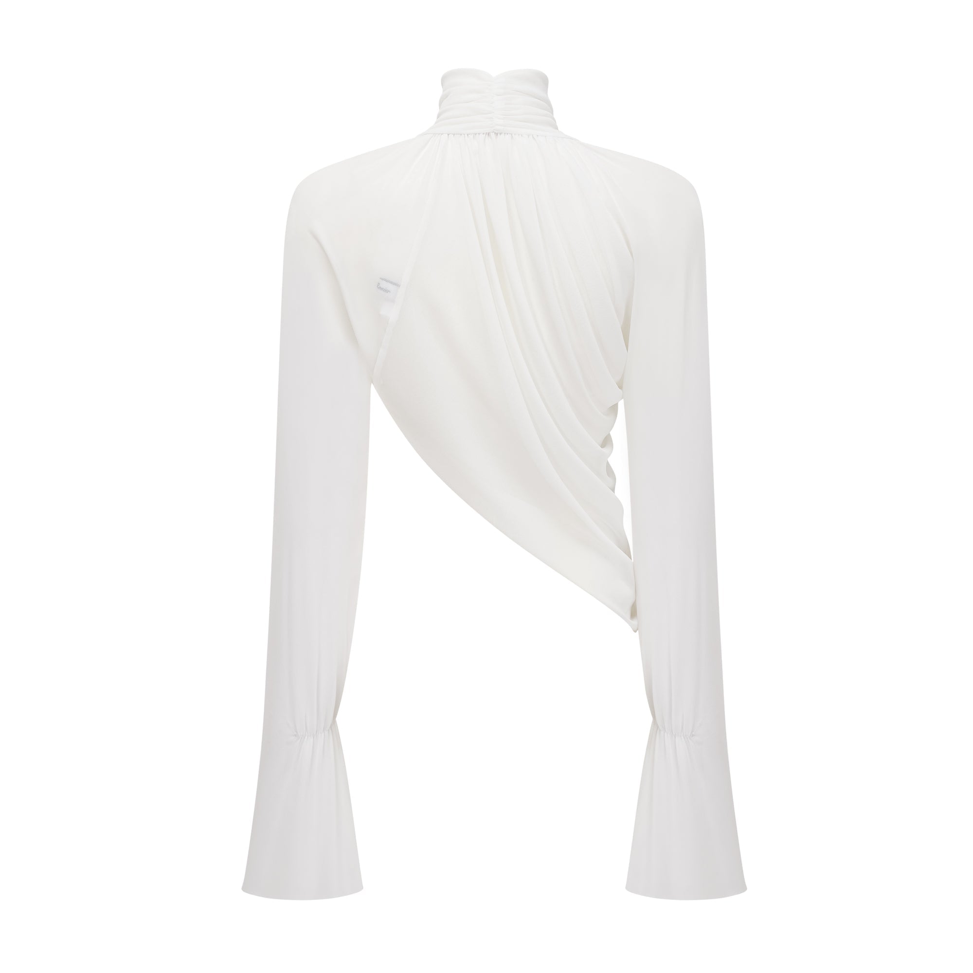 White Chiffon Maxi Dress with High Neck, Side Cut-Out, and High Leg Slit