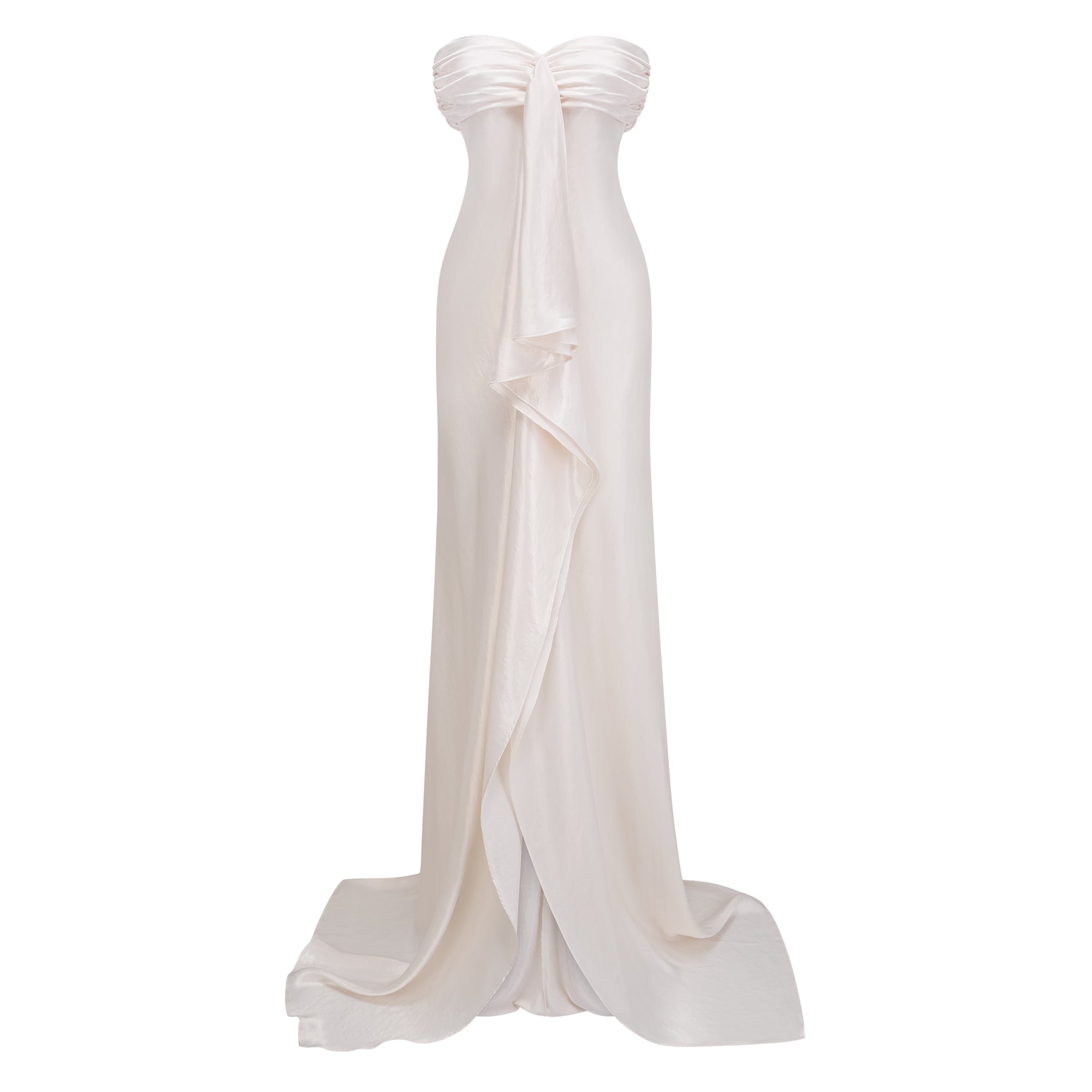 Lilla Beige Strapless Ruffled Satin Maxi Dress (Final Sale-US Only)