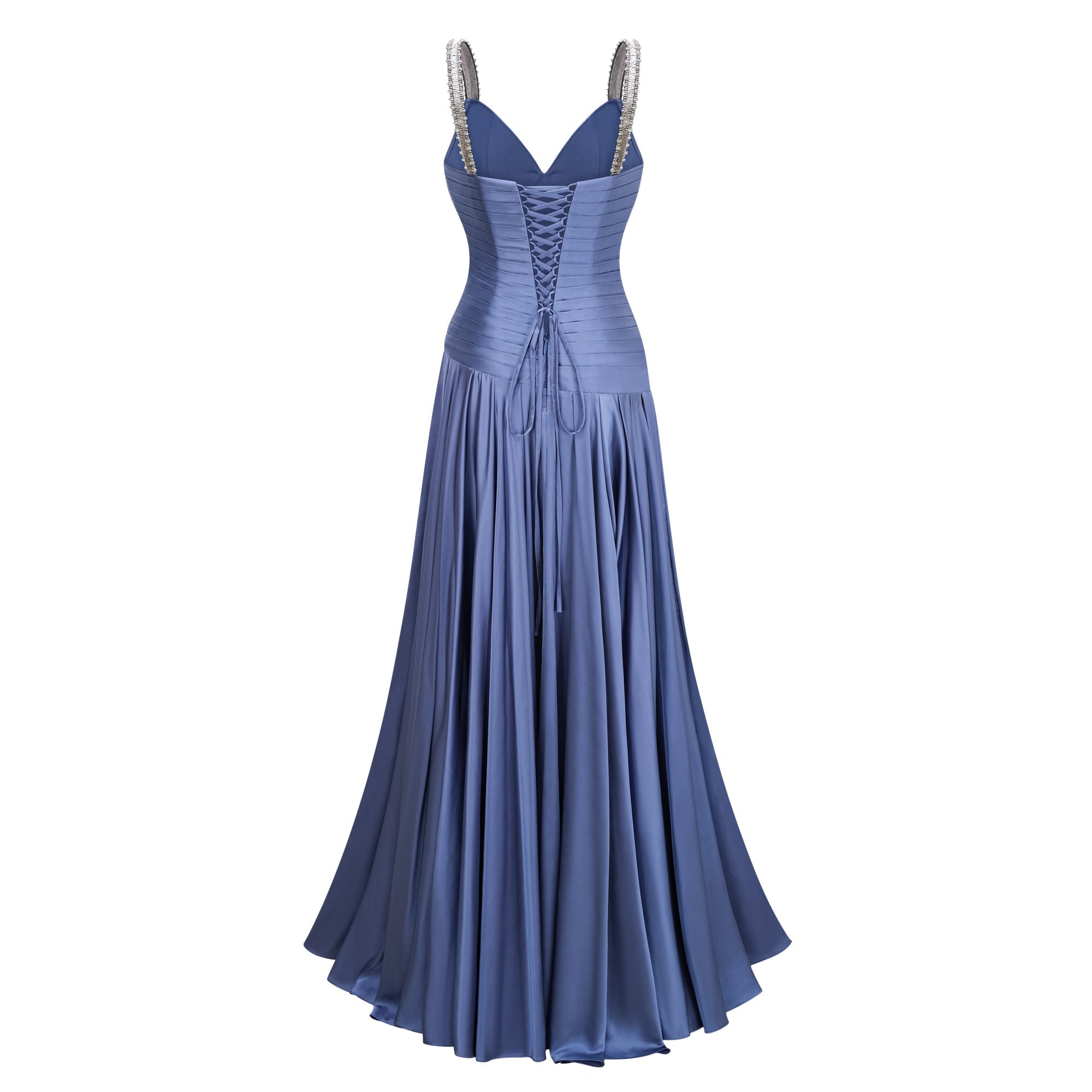 Angelína Blue Diagonal Pleated Gathered Maxi Gown (Final Sale-US Only)