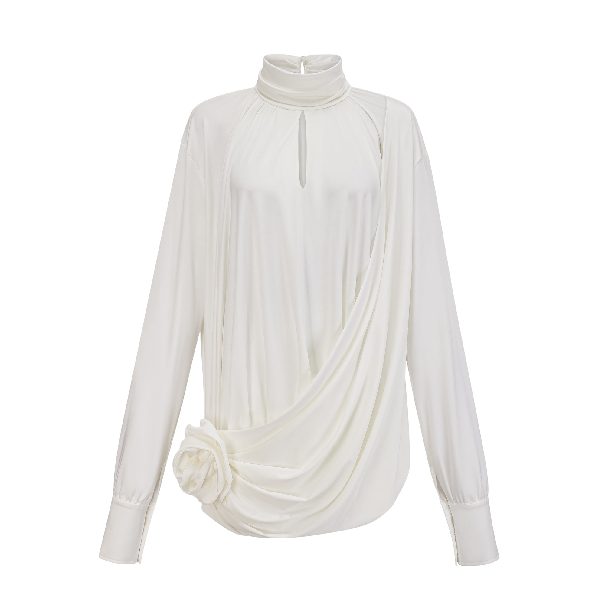 Maeva faux-flower ruched mini dress in White (Final Sale)