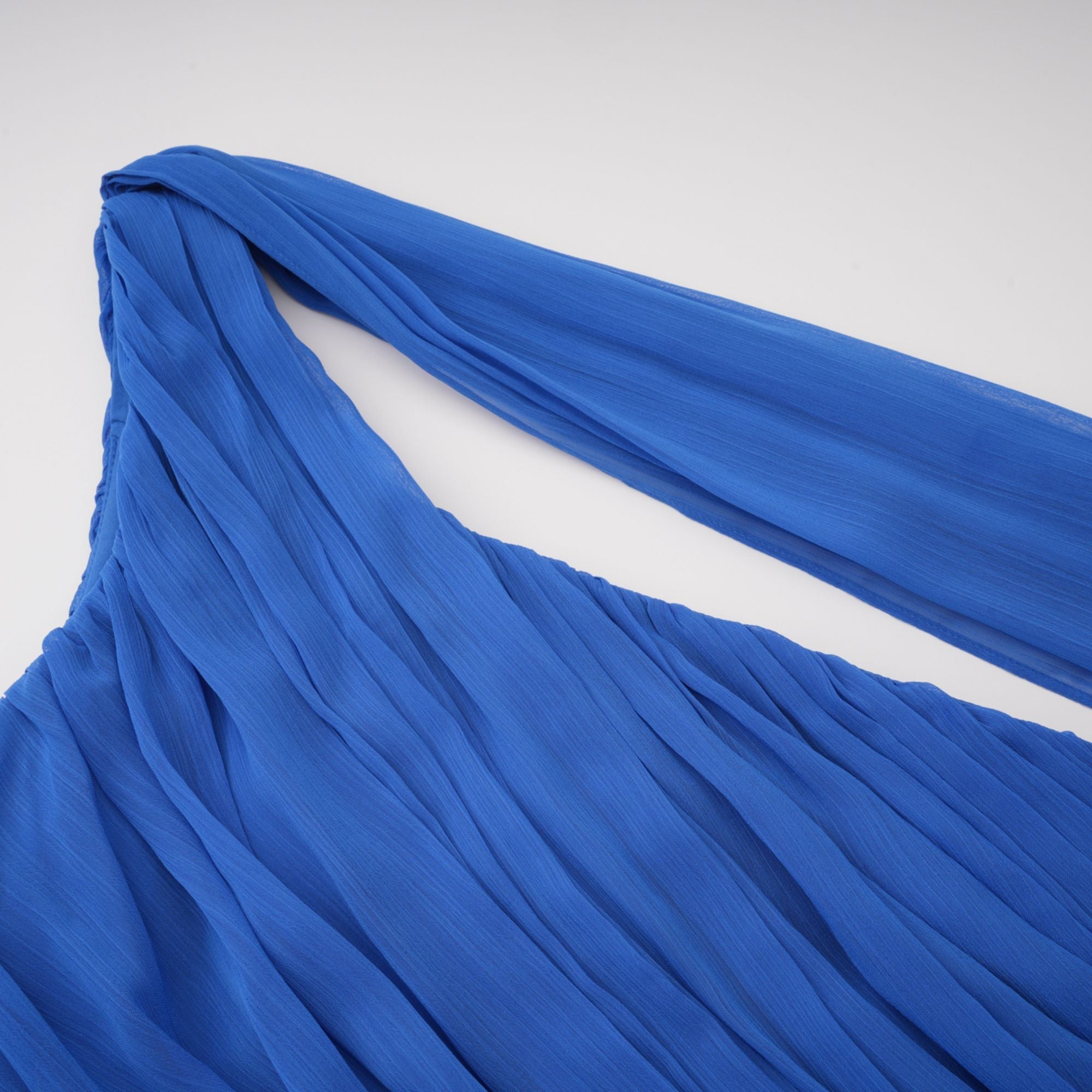 Faustine Blue Cape Design Ruched Maxi Dress (Final Sale)