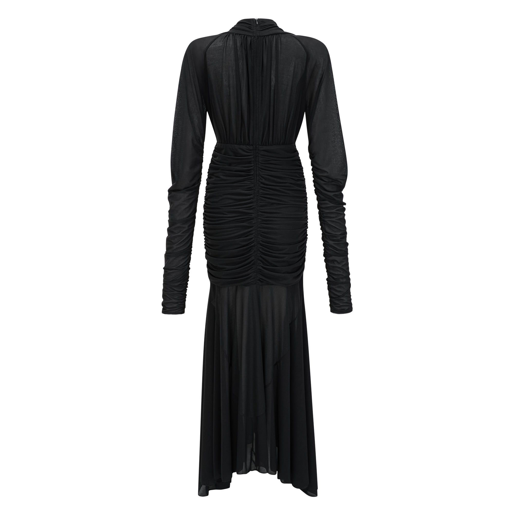 Greta Black Ruched Sheer Mesh Maxi Dress (Final Sale-US Only)