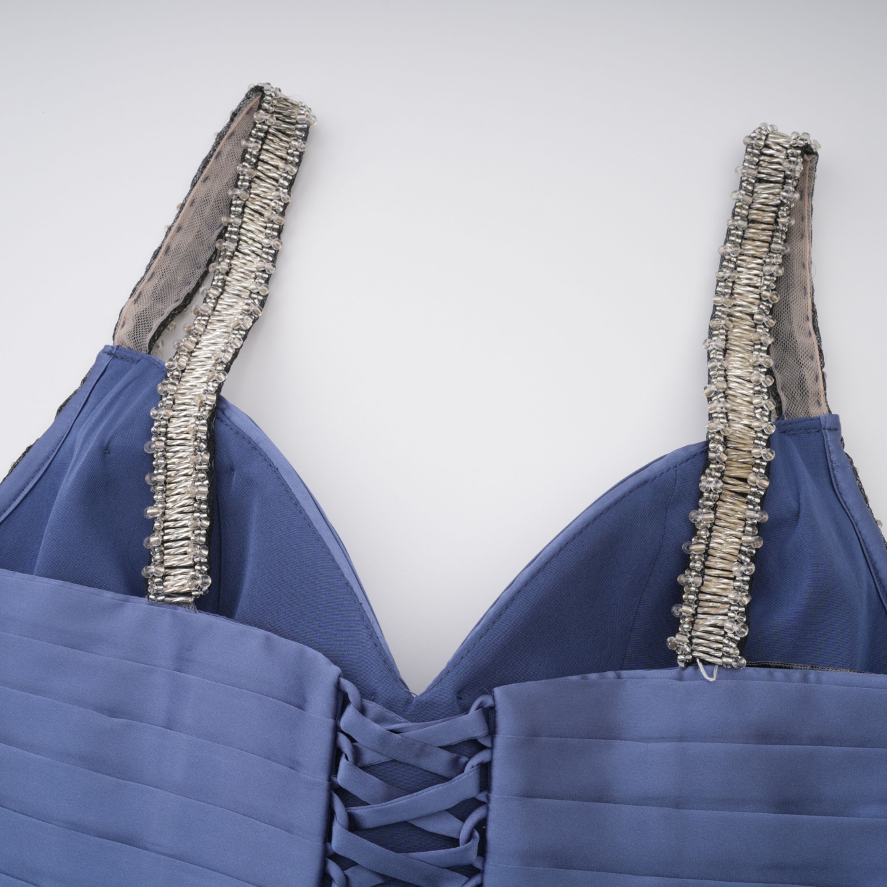 Angelína Blue Diagonal Pleated Gathered Maxi Gown (Final Sale-US Only)