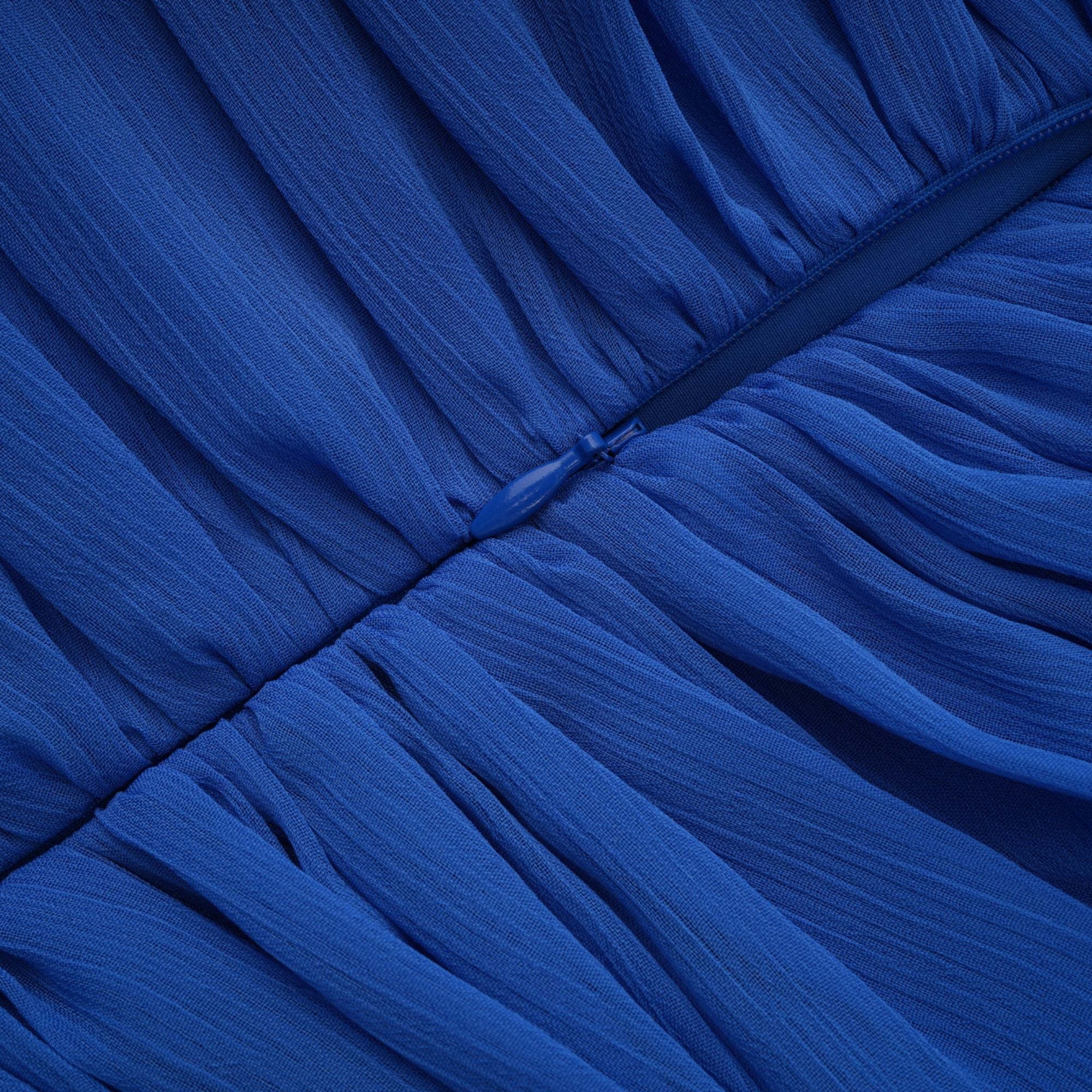 Faustine Blue Cape Design Ruched Maxi Dress (Final Sale)