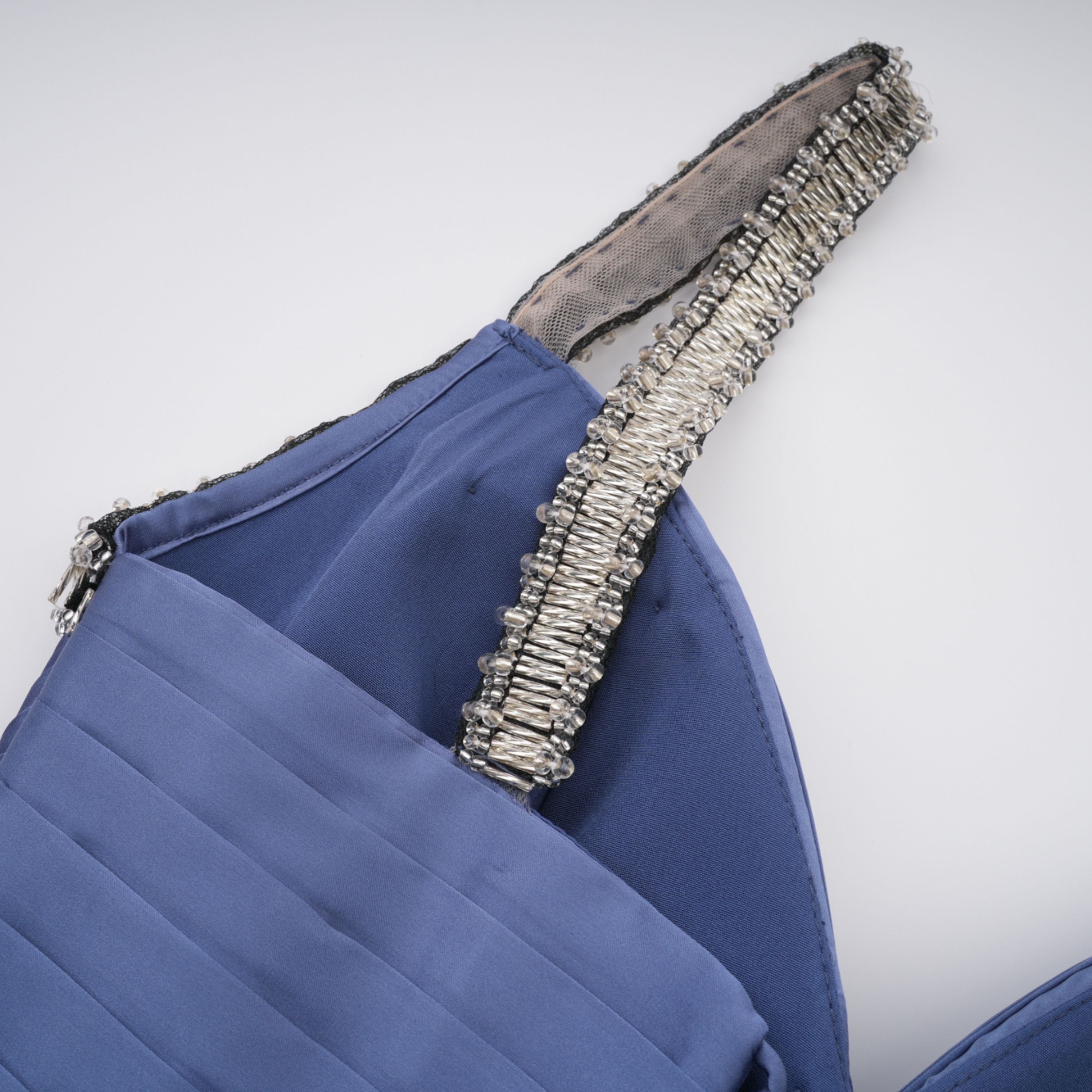 Angelína Blue Diagonal Pleated Gathered Maxi Gown (Final Sale-US Only)