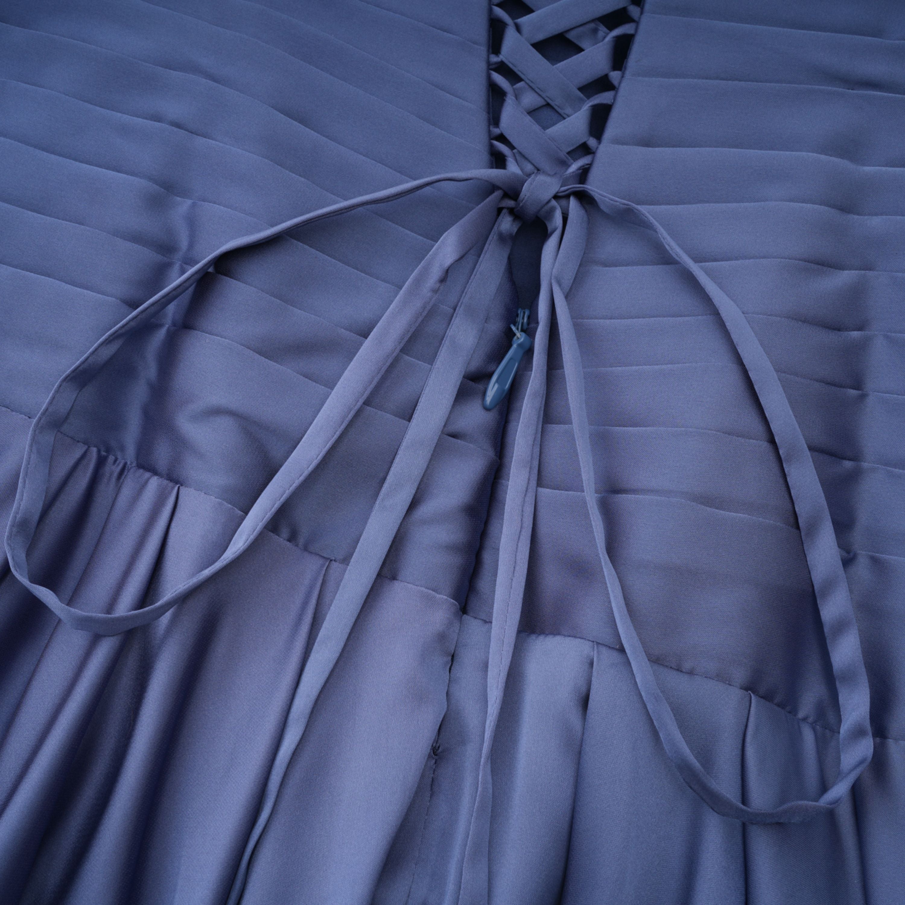 Angelína Blue Diagonal Pleated Gathered Maxi Gown (Final Sale-US Only)