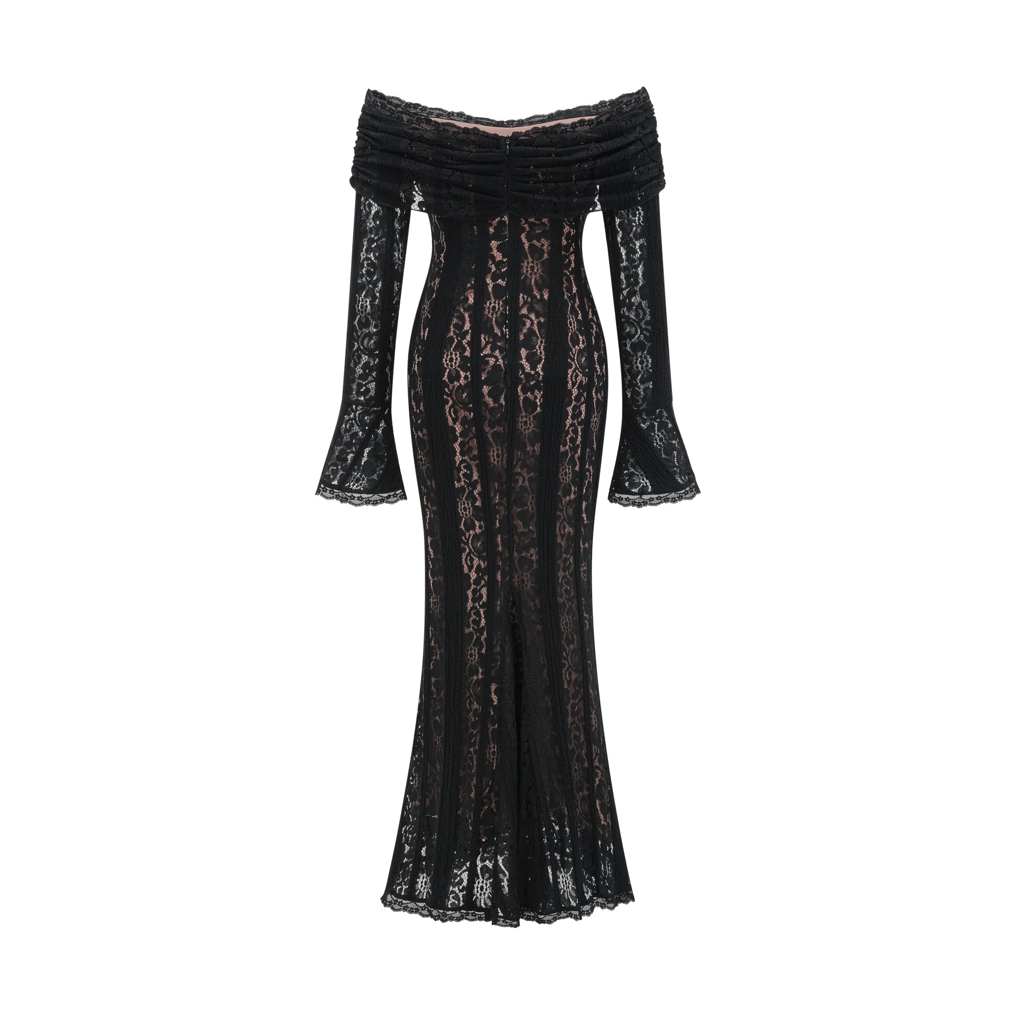Robe mi-longue Émeline en dentelle florale à ourlets évasés, couleur noire (Vente définitive - États-Unis uniquement)