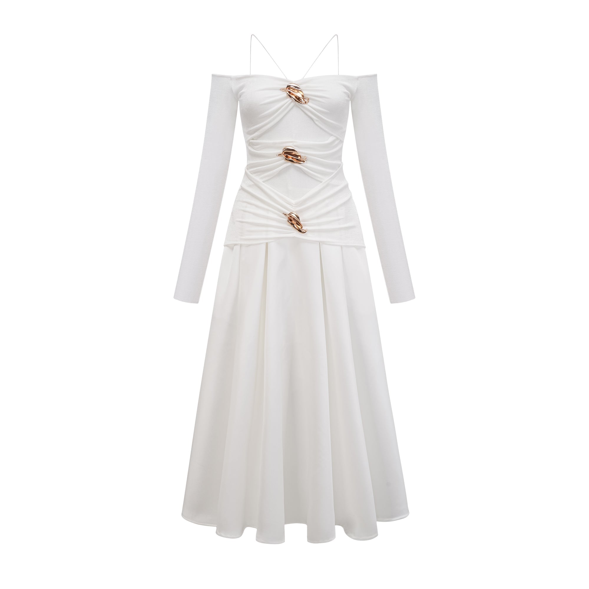 Nadine off-shoulder panelled maxi dress in White (Final Sale)