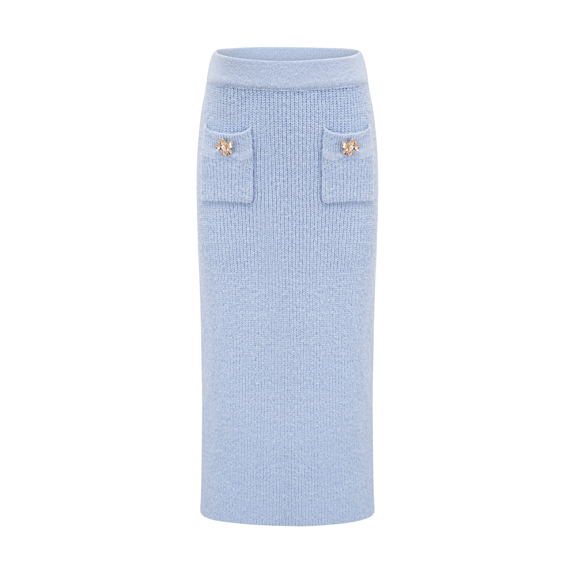Chantal Blue Knit Two-Piece Blouse and Skirt Set (Final Sale)