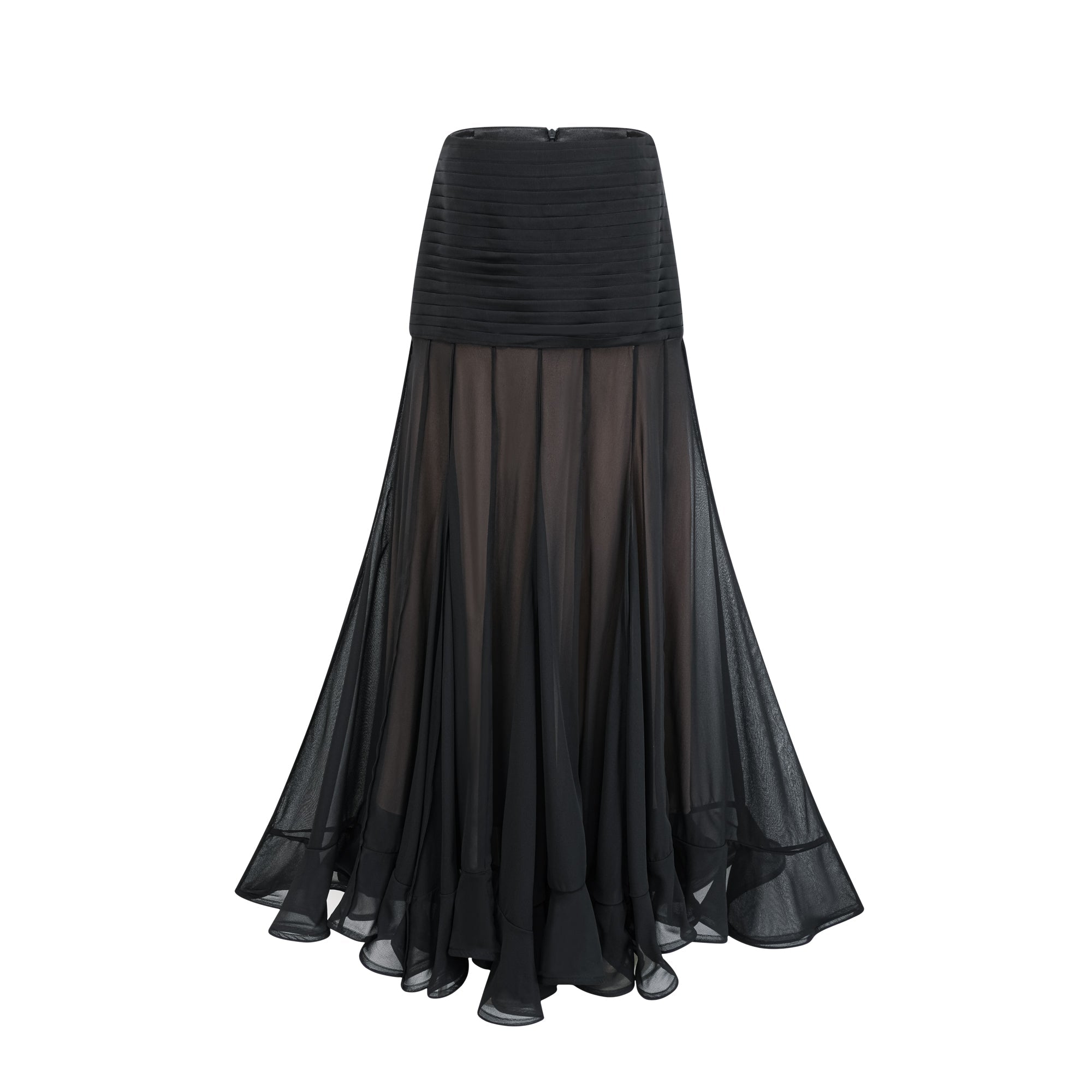 Jacqueline rayon ruffle pleated tulle maxi skirt (Final Sale)