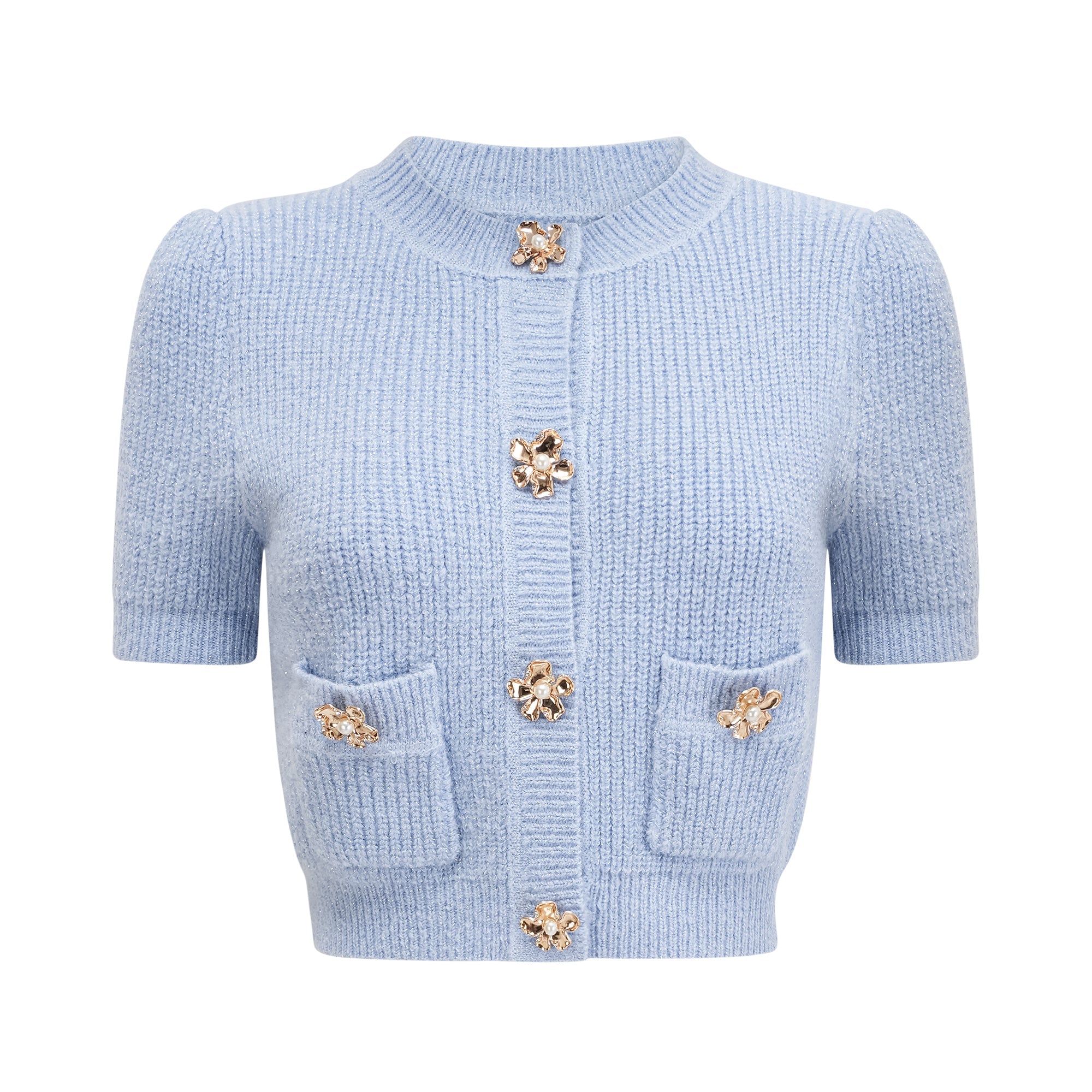 Chantal Blue Knit Two-Piece Blouse and Skirt Set (Final Sale)