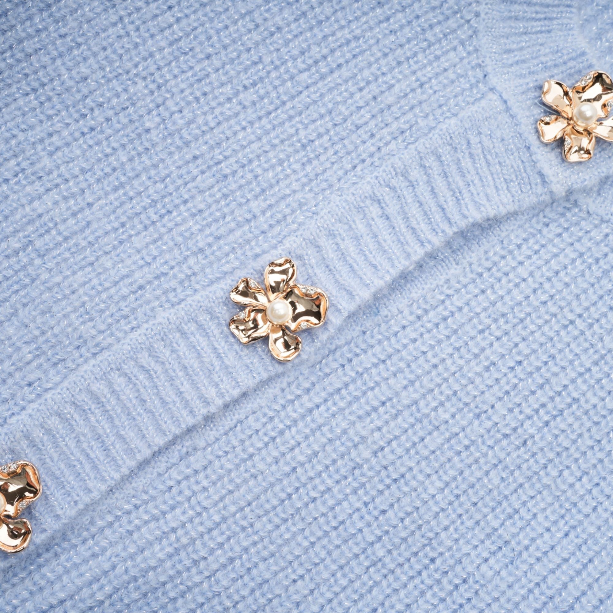 Chantal Blue Knit Two-Piece Blouse and Skirt Set (Final Sale)