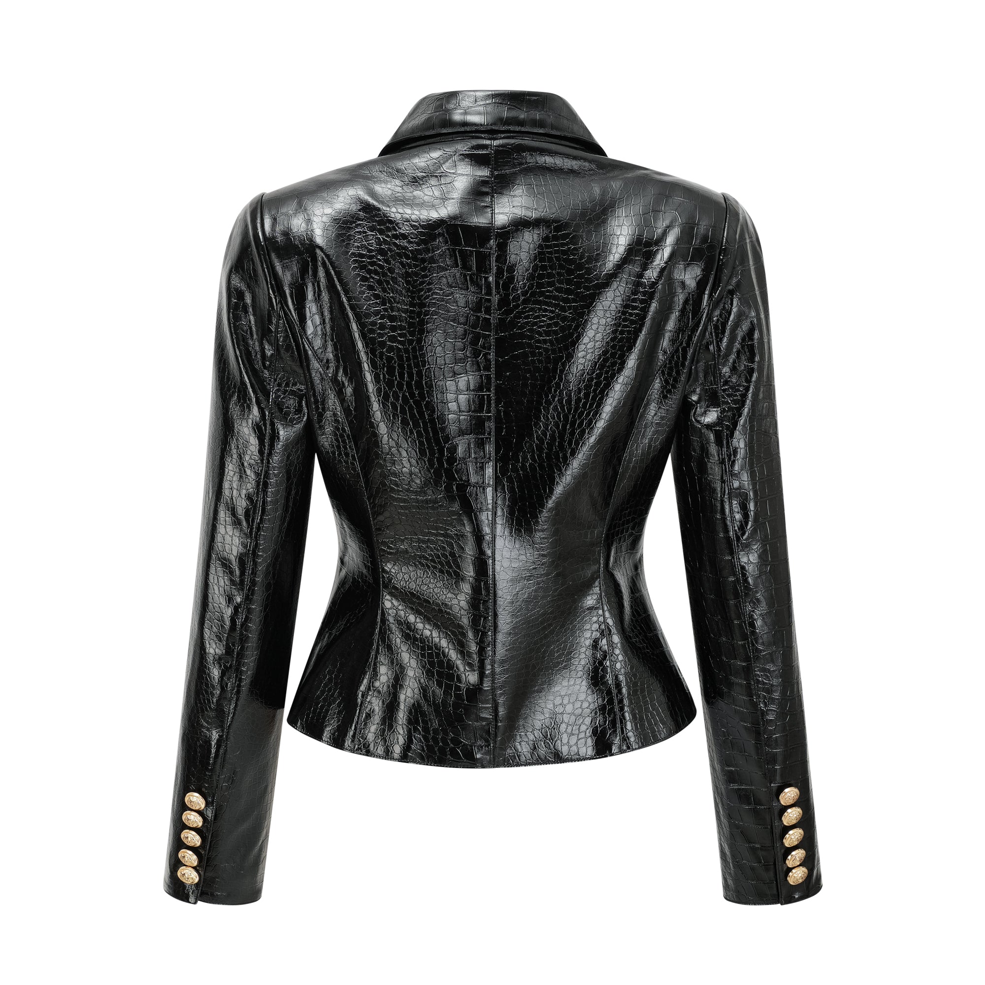 Élodie black cinched-waist leather jacket (Final Sale)