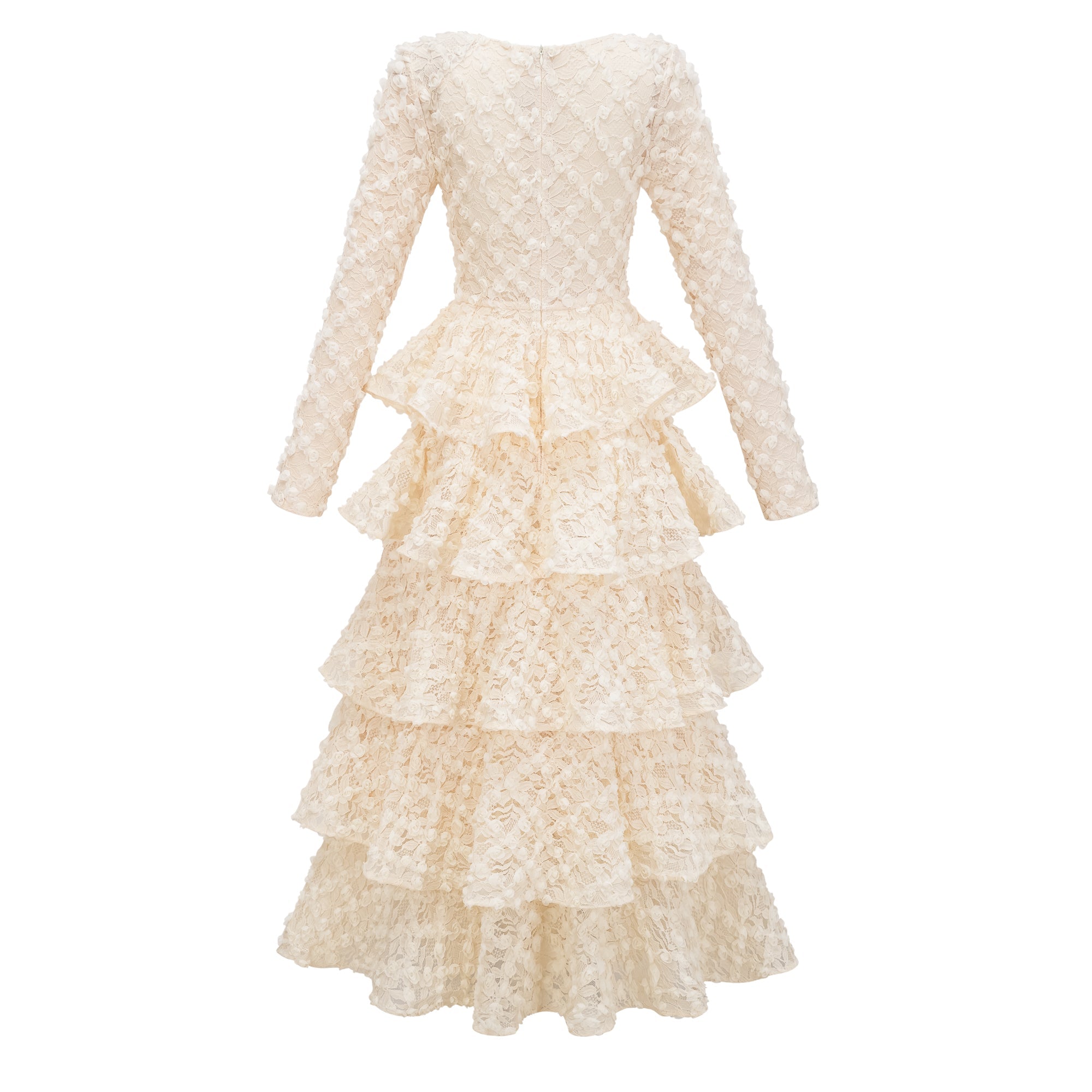 Halla Neutral Tiered Floral Lace Maxi Dress (Final Sale)