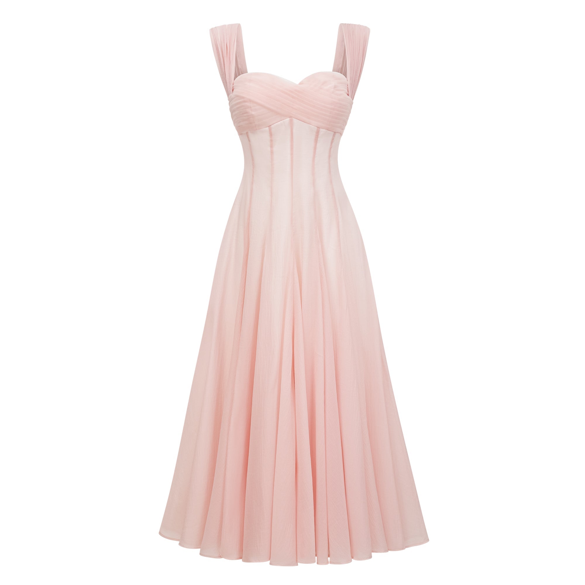 Pink Flounced Midi Dress