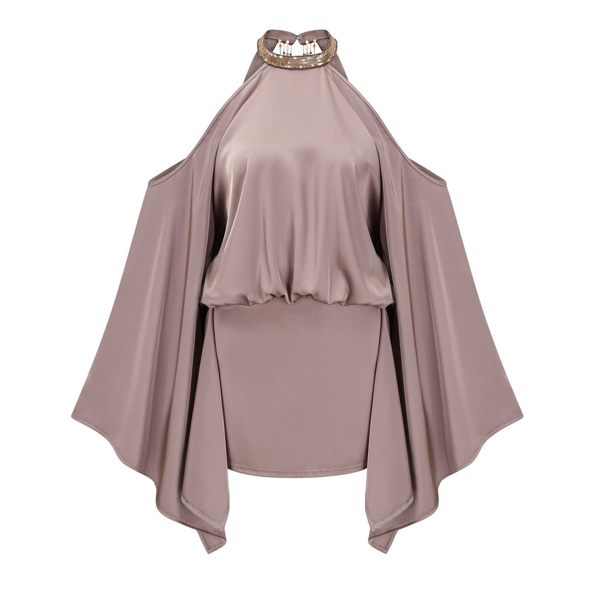 Jimena Brown Cold Shoulder Embellished Mini Dress (Final Sale-US Only)