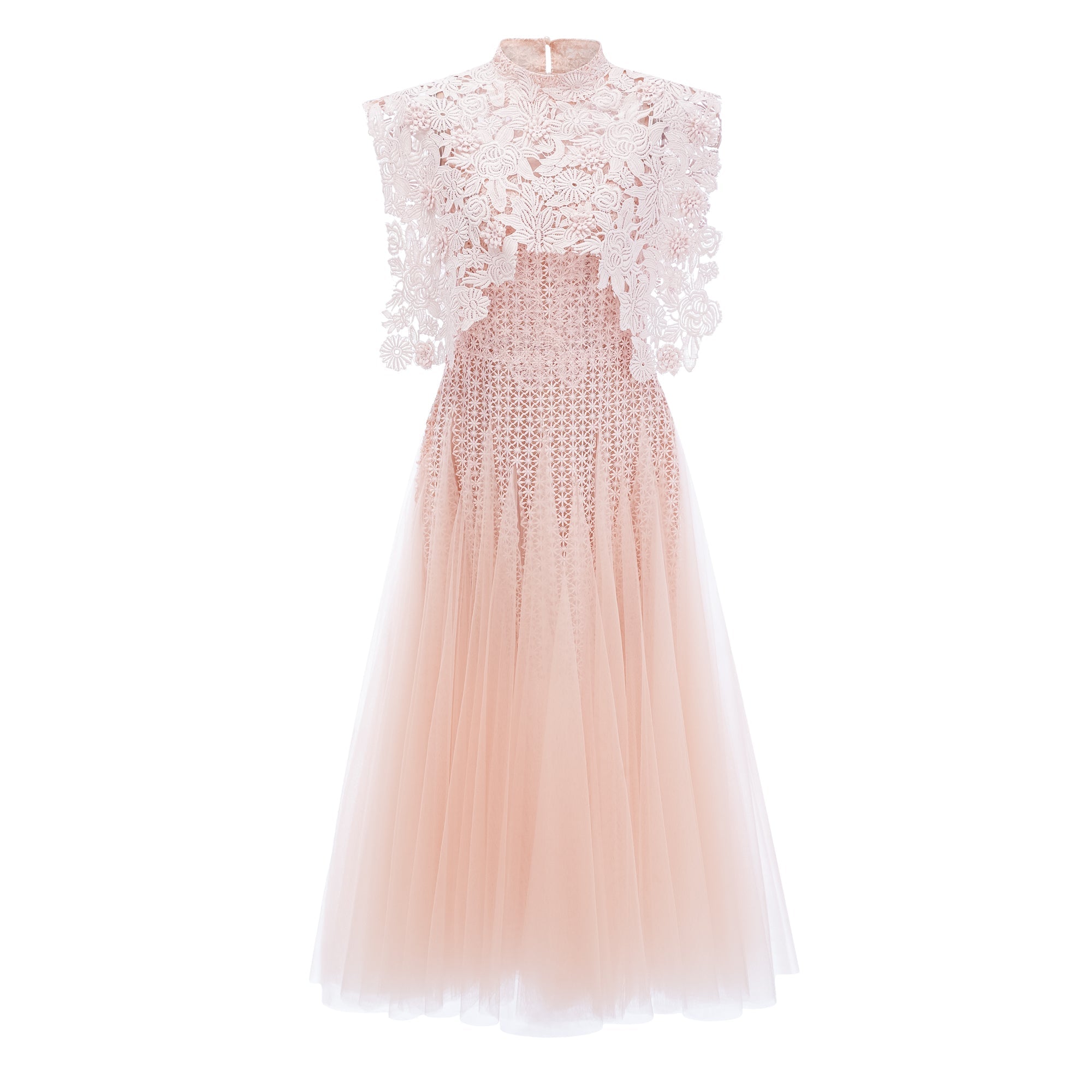 Margaret Light Pink Floral Crochet Midi Dress (Final Sale)
