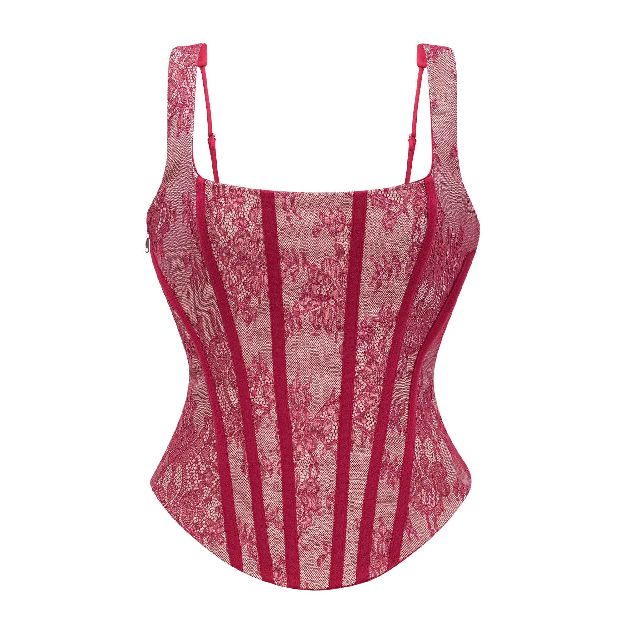 Ensemble Olesya : haut en dentelle rouge et jupe froncée