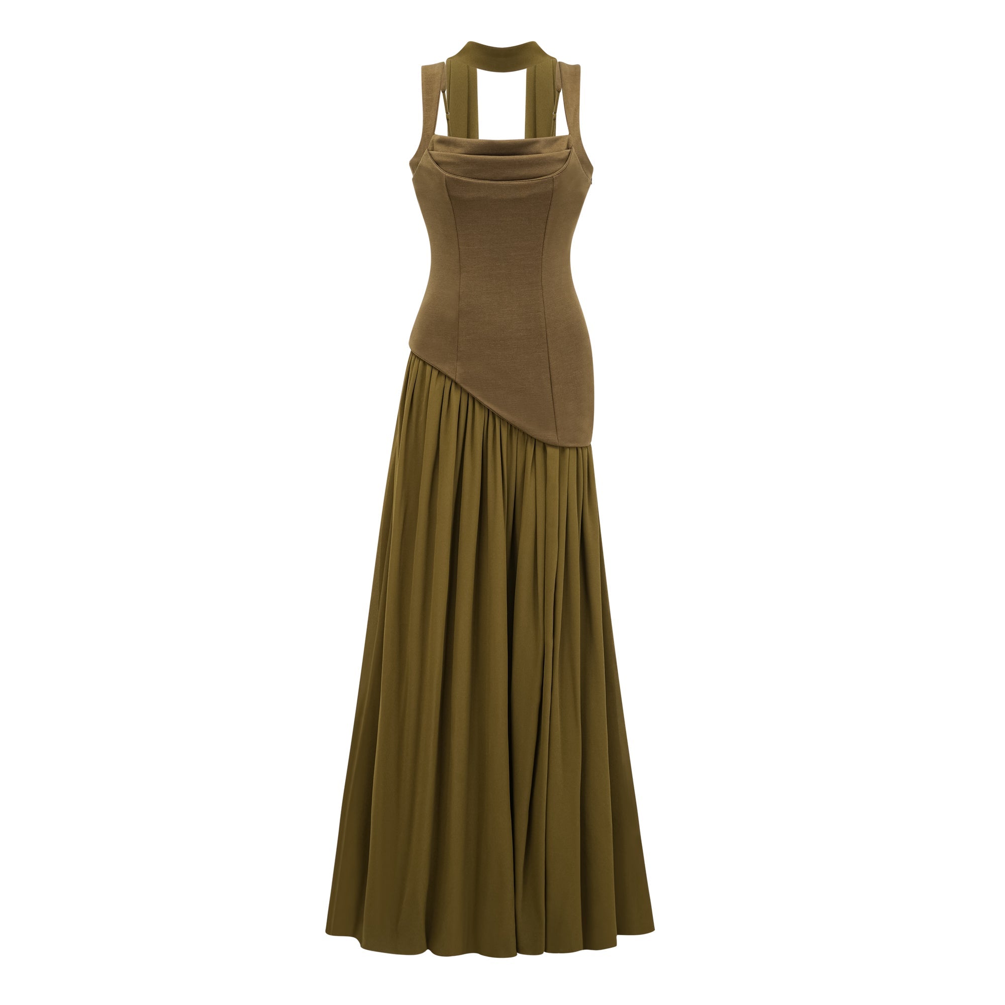 Sidonie Atrovirens Asymmetrical Maxi Gown (Without Gloves)  (Final Sale)