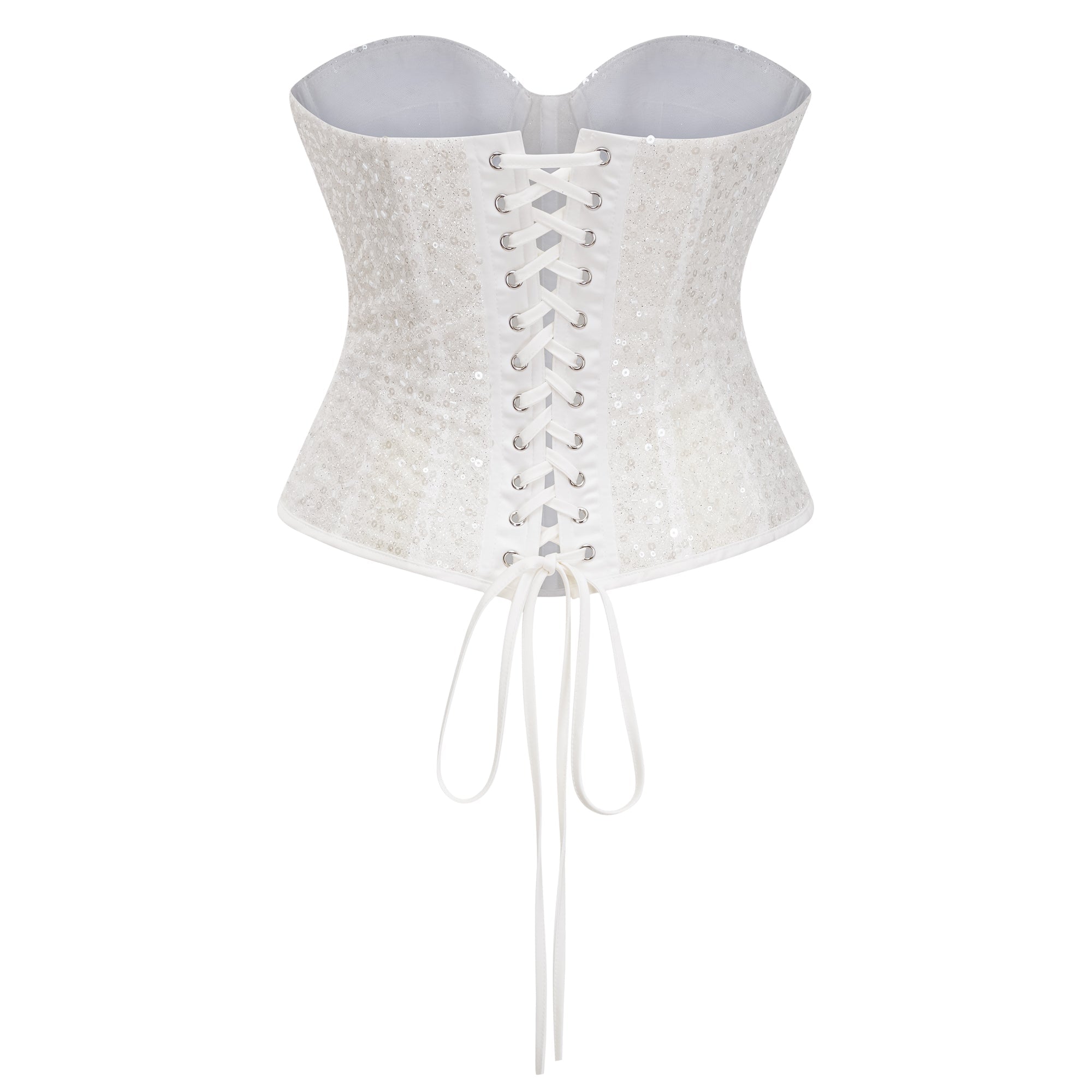 Zora White Sequin Corset Top & Satin Skirt Set (Final Sale-US Only)